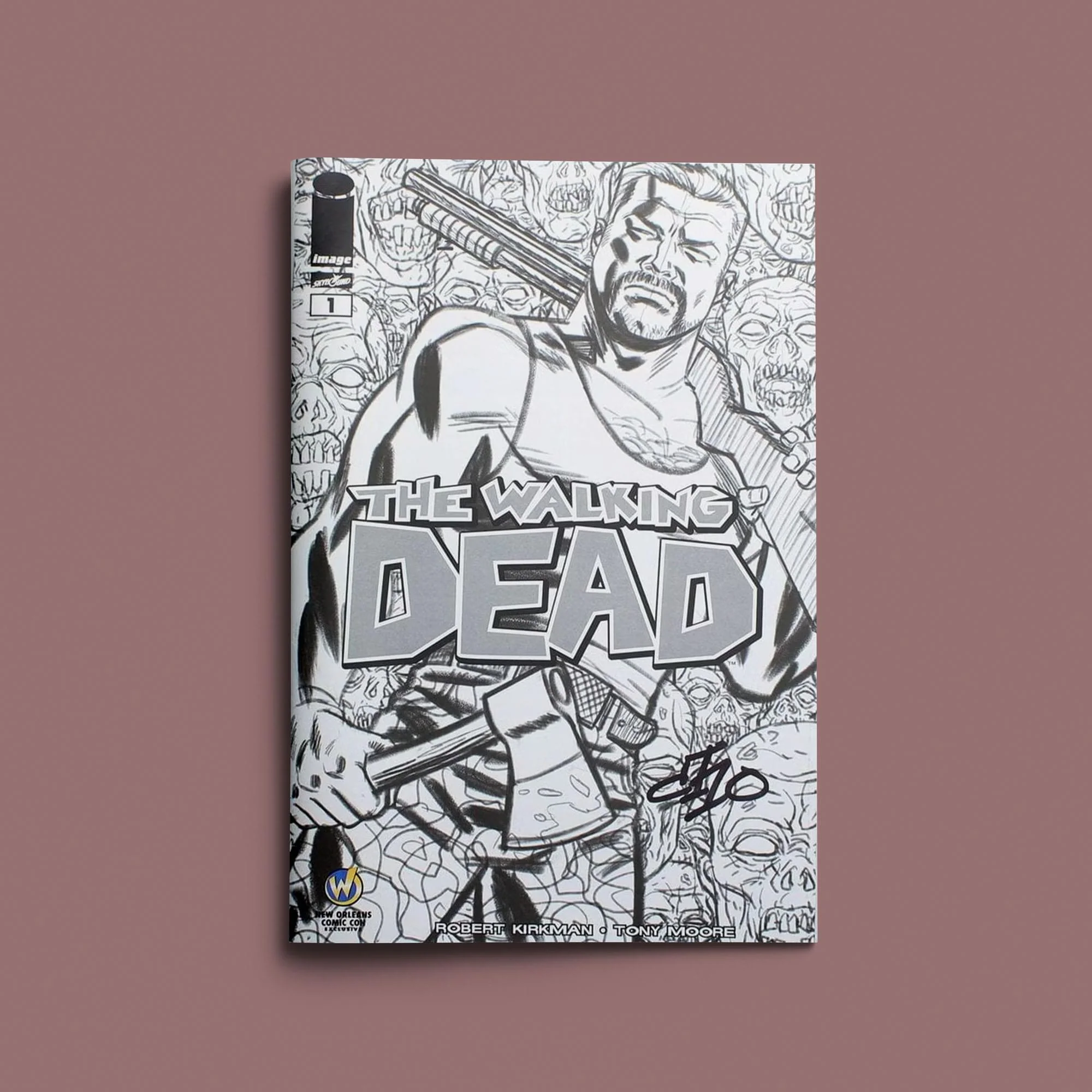 Image Comics The Walking Dead #1 | WW New Orleans B&W Cover | AUTOGRAPHED - Moritat ( Justin Norman ) - Image 2
