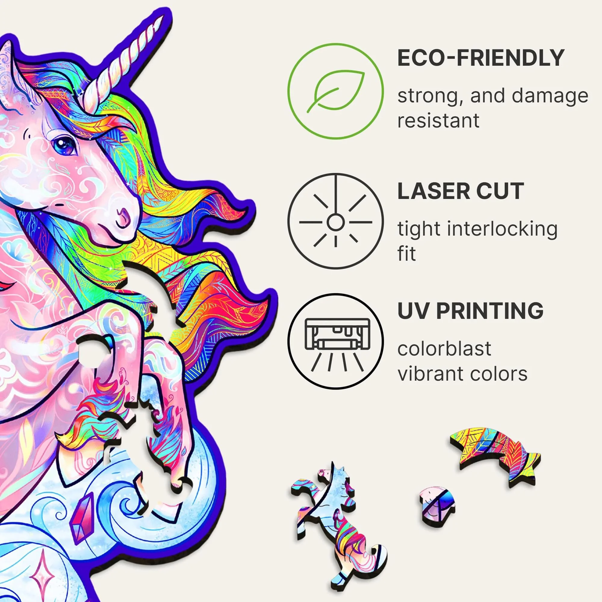 Inspiring Unicorn 195 Piece Shaped Wooden Jigsaw Puzzle - Image 6