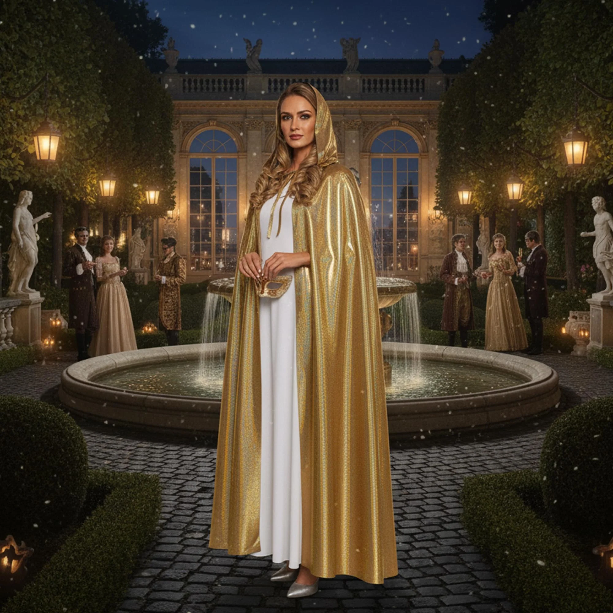 Iridescent Gold Hooded Adult Costume Cape - Image 3