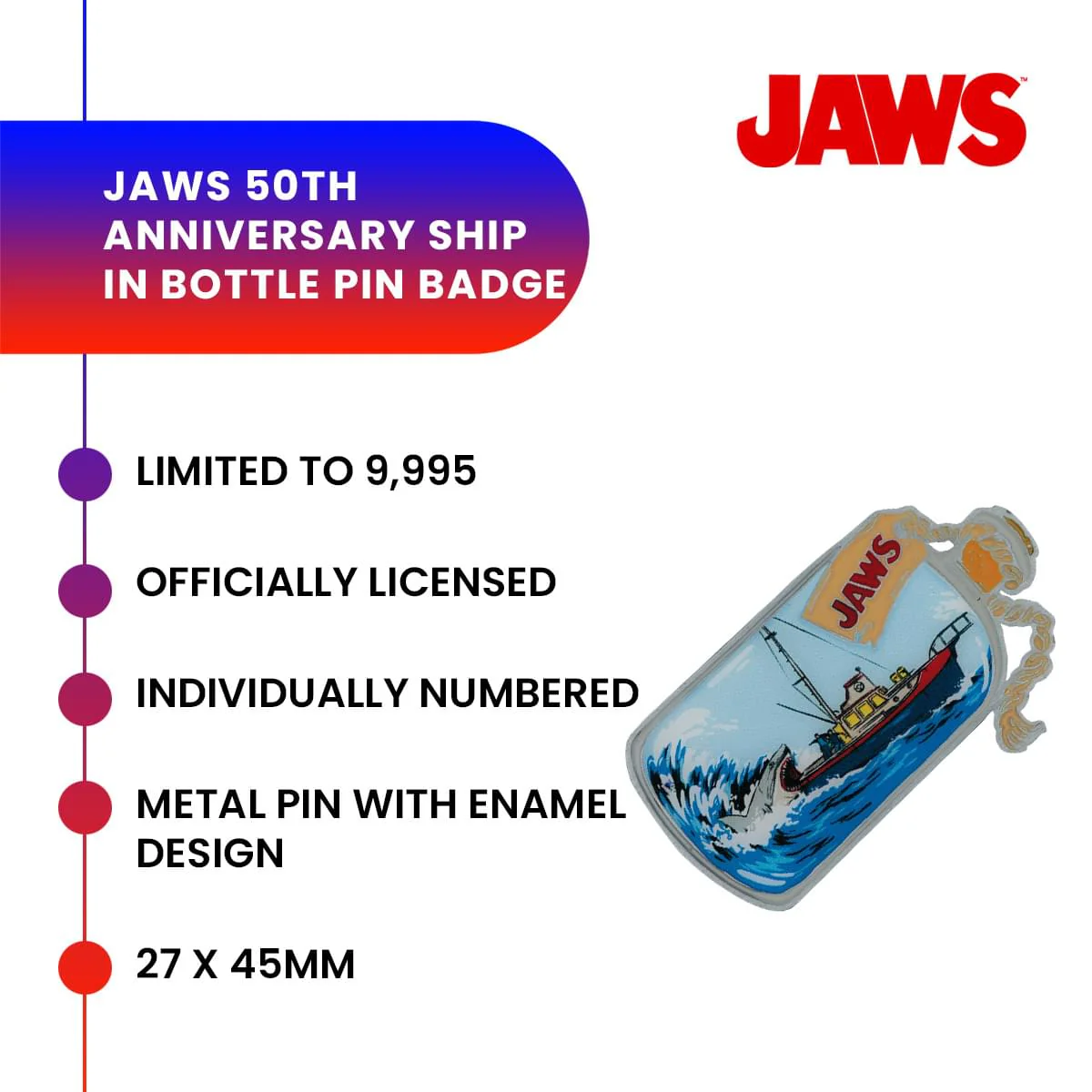 Jaws 50th Anniversary Ship In Bottle Limited Edition Pin Badge - Image 6