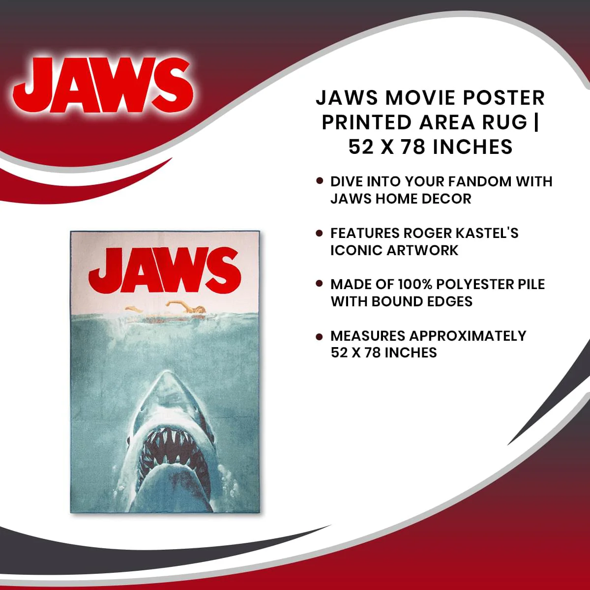 JAWS Movie Poster Printed Area Rug | 52 x 78 Inches - Image 7