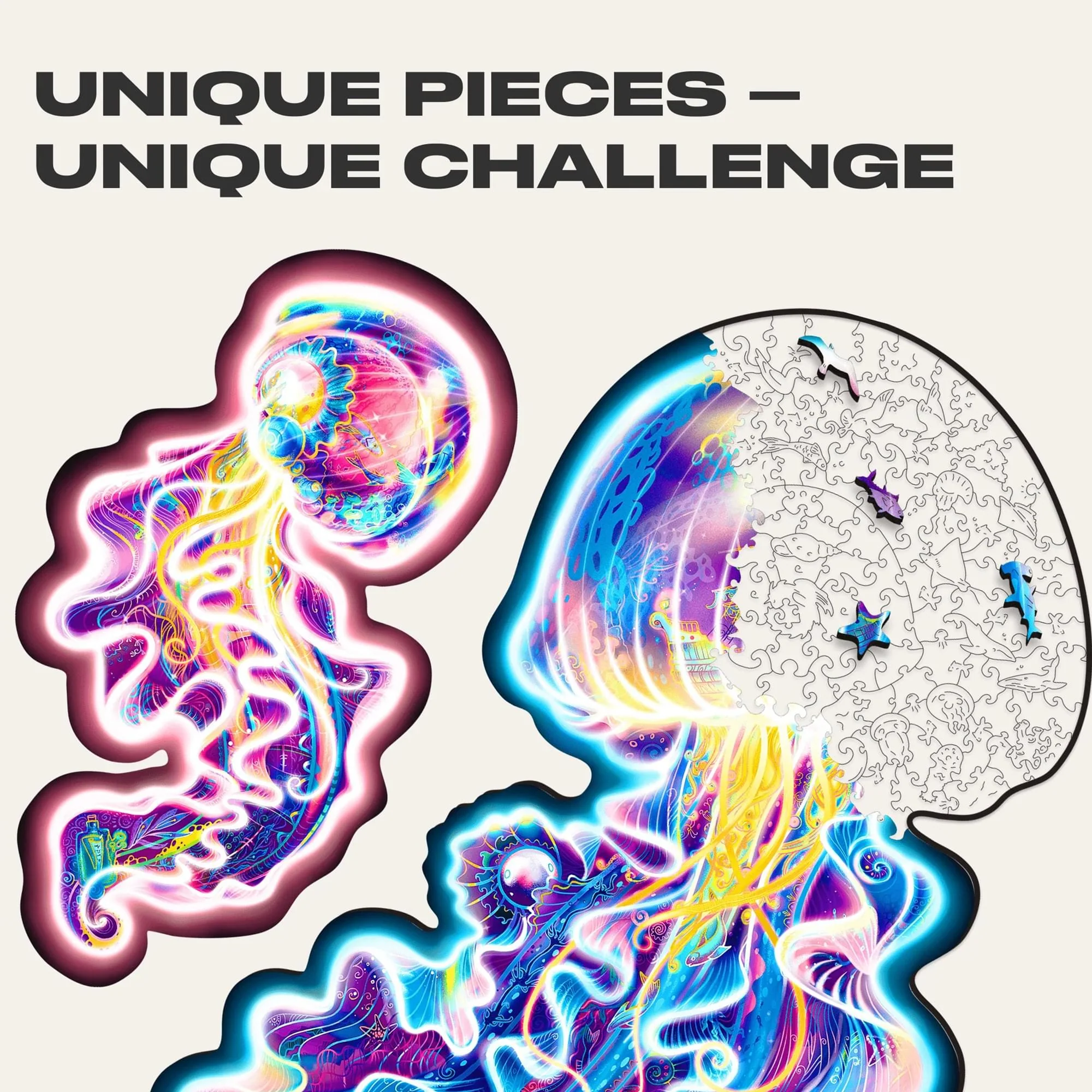 Jellyfish 227 Piece Shaped Wooden Jigsaw Puzzle - Image 2