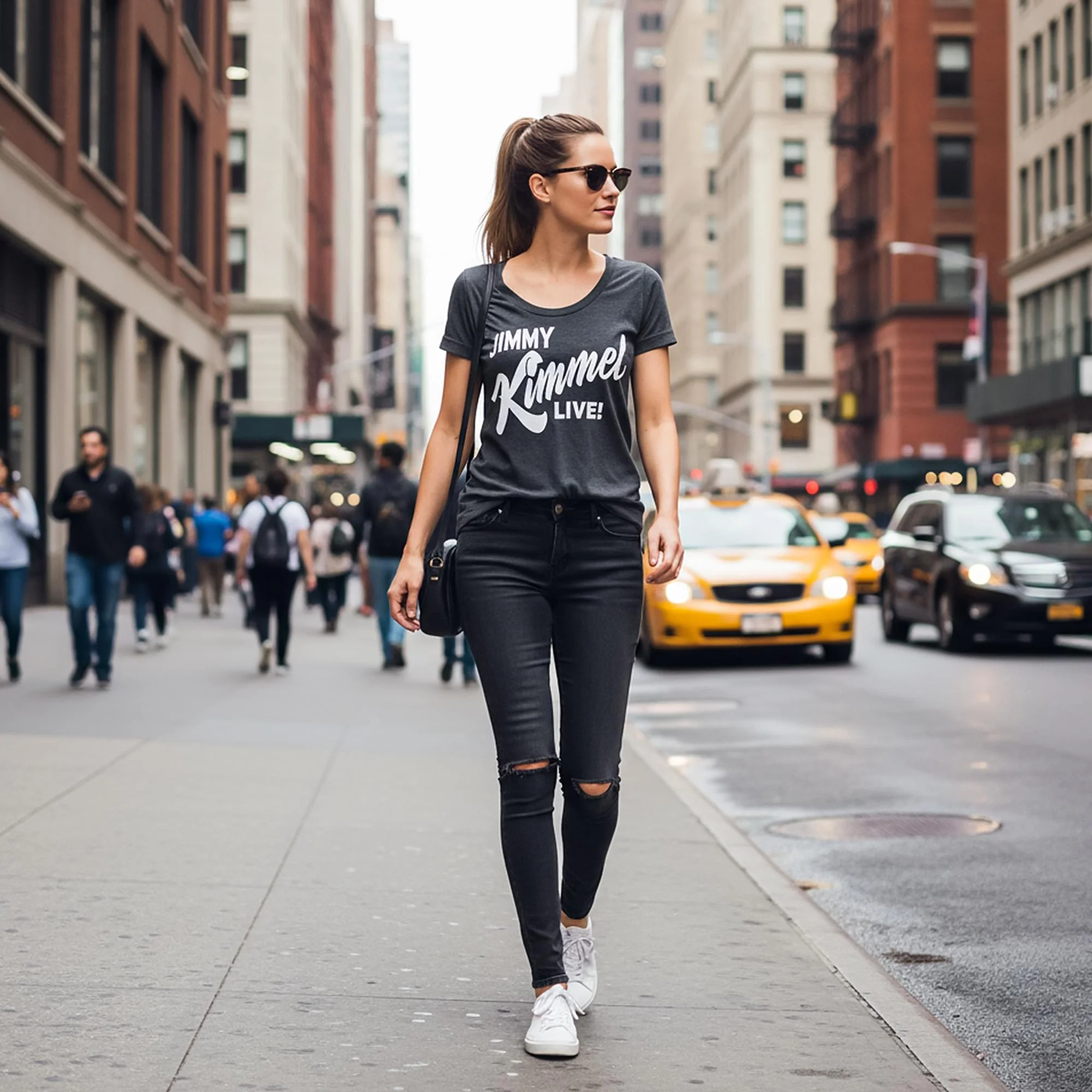 Jimmy Kimmel Live! Hollywood Heather Charcoal Scoop Neck Tee Shirt Adult - Image 30