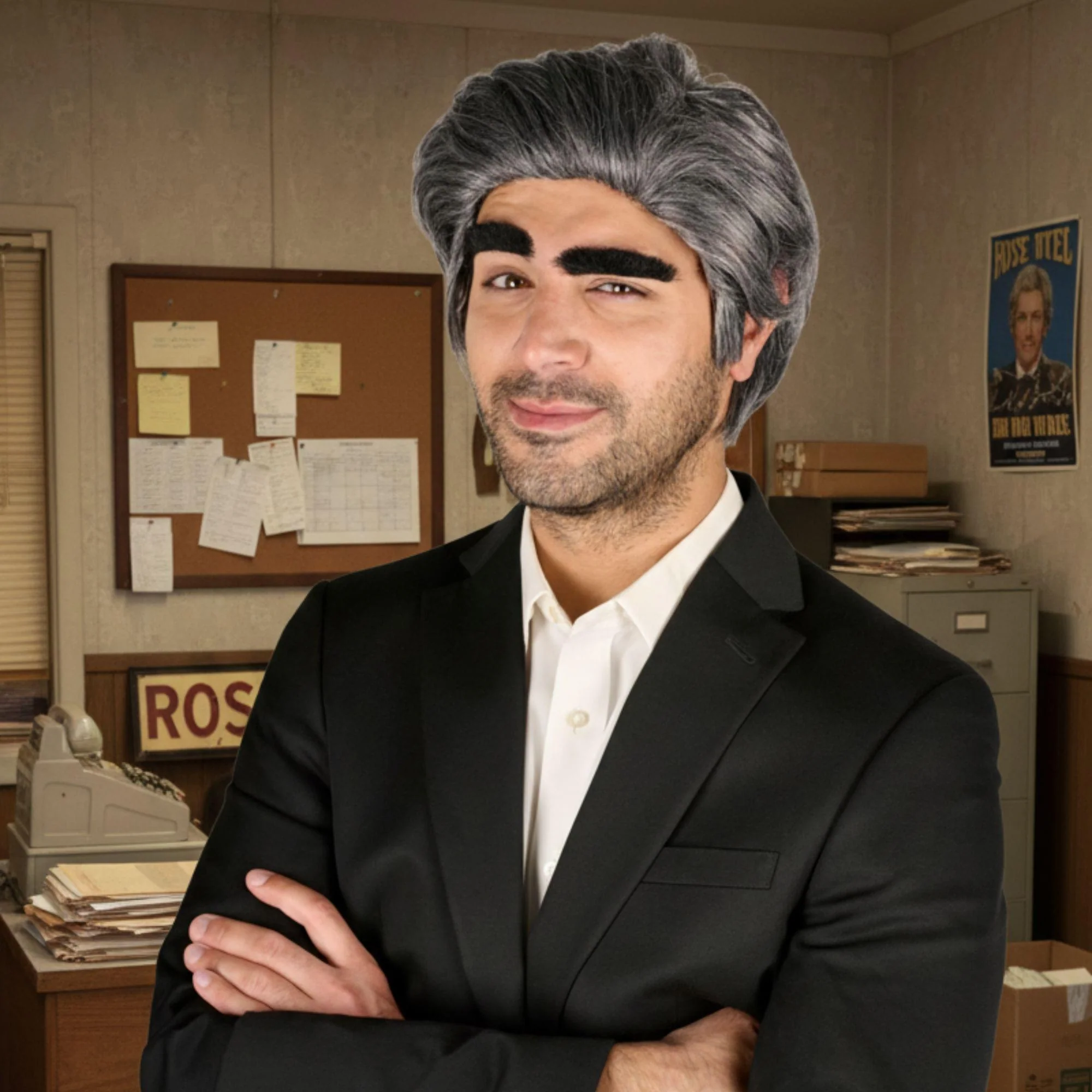 Johnny Wig & Eyebrows Grey Costume Accessory - Image 3