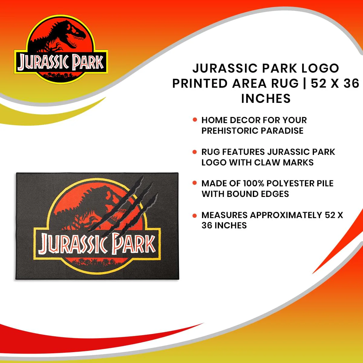 Jurassic Park Logo Printed Area Rug | 52 x 36 Inches - Image 7
