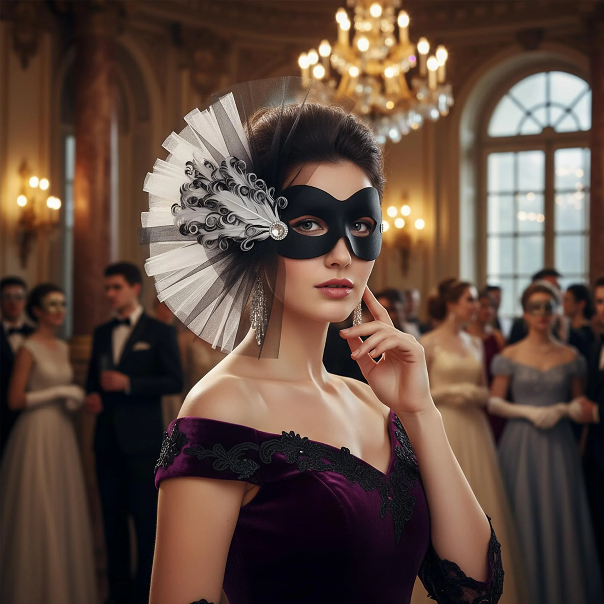 Lavish Soiree - Black/White Adult Costume Mask - Image 4