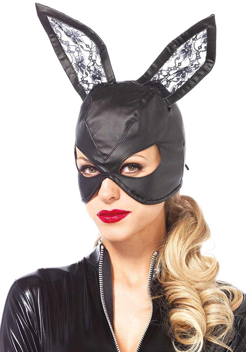 Leather Bunny Women's Costume Mask, Black
