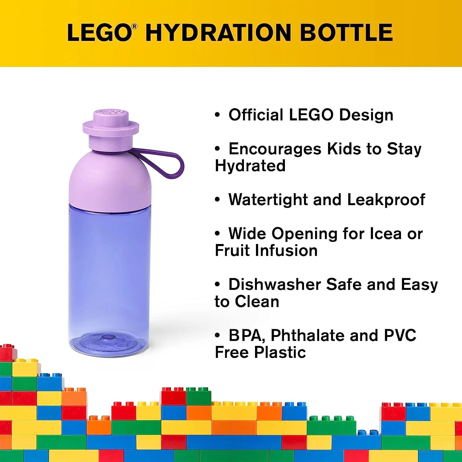LEGO 16 Ounce Plastic Hydration Bottle | Lavender - Image 2
