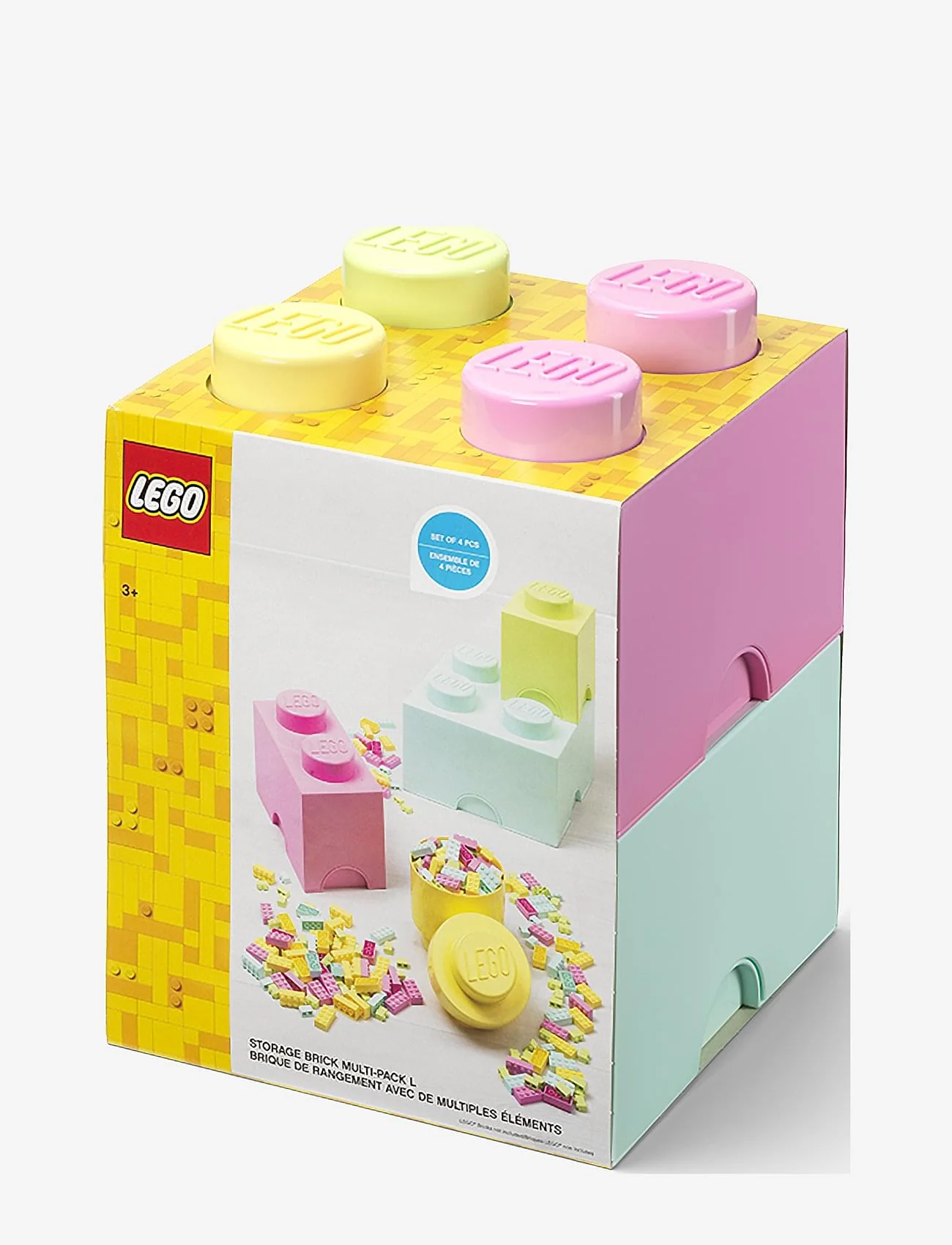 LEGO 4-Piece Storage Brick Set | Pastel Blue, Green, Yellow, Pink - Image 2