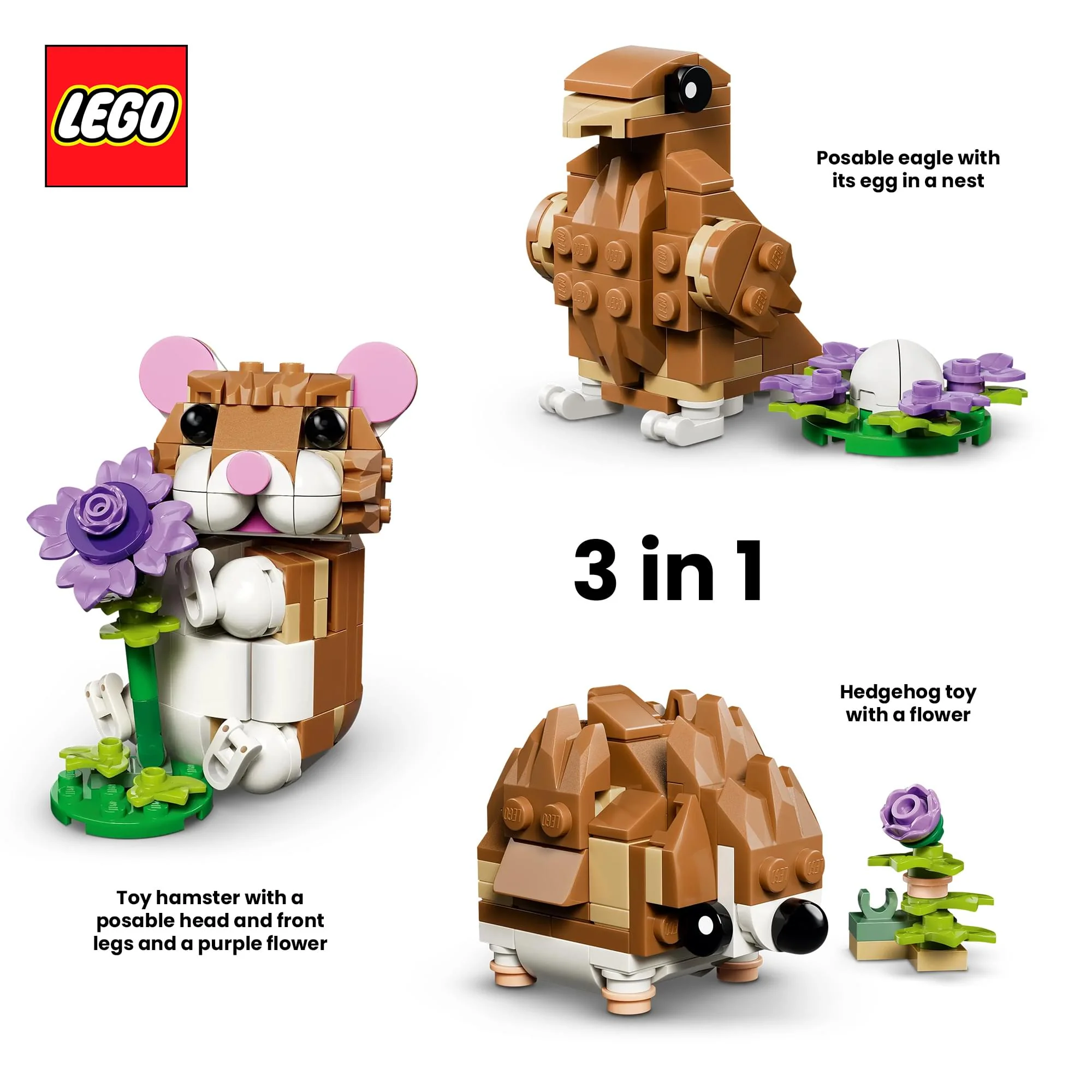LEGO Creator 3 In 1 31376 Hamster With Flower 166-Piece Building Set - Image 2