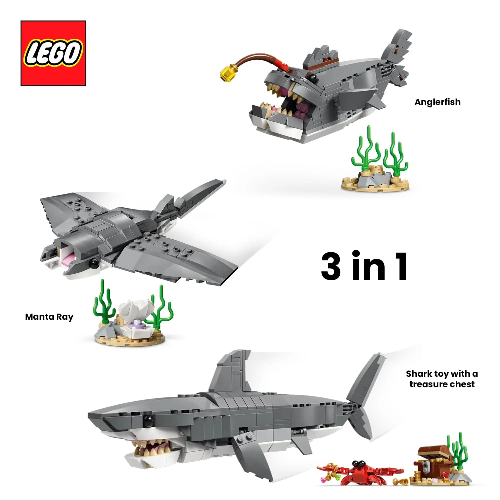 LEGO Creator 3 In 1 31381 Shark With Treasure Chest 379-Piece Building Set - Image 2