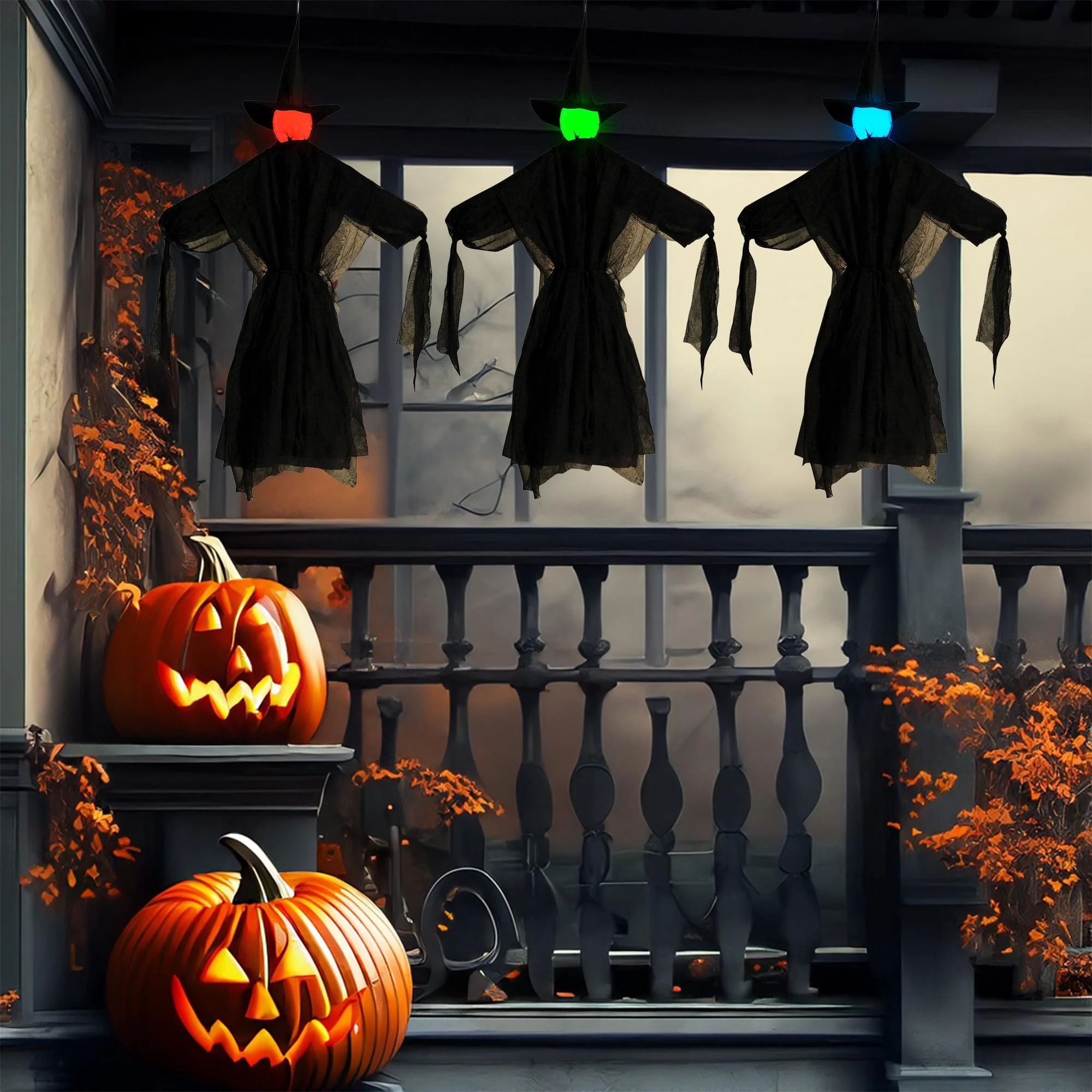 Light-Up Color Change Hanging Witches | Set of 3 - Image 3