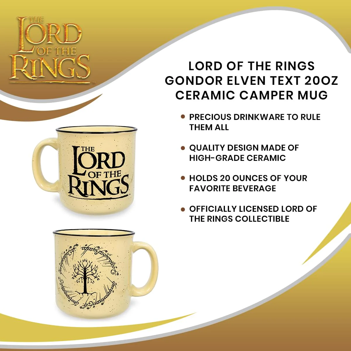 Lord of the Rings Gondor Elven Text 20oz Ceramic Camper Mug - Image 7