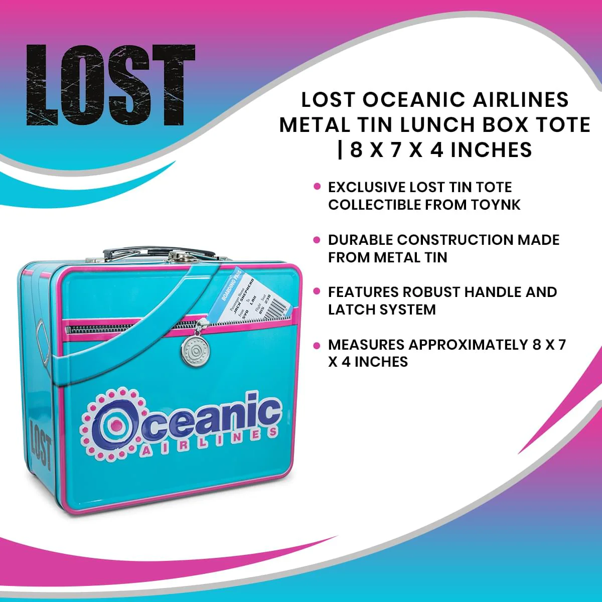 LOST Oceanic Airlines Metal Tin Lunch Box Tote | 8 x 7 x 4 Inches - Image 7