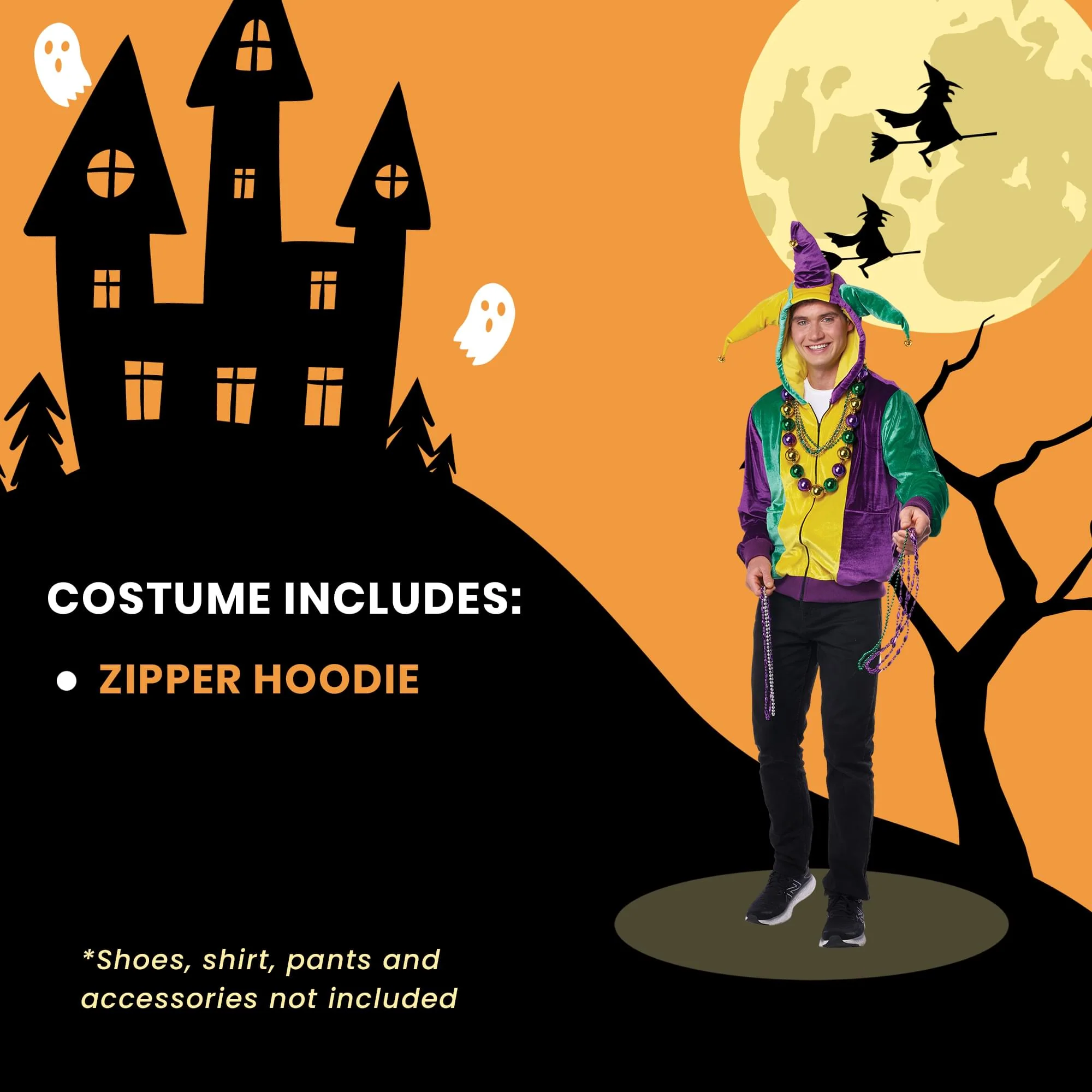 Mardi Gras Jester Hoodie Adult Costume - Image 24