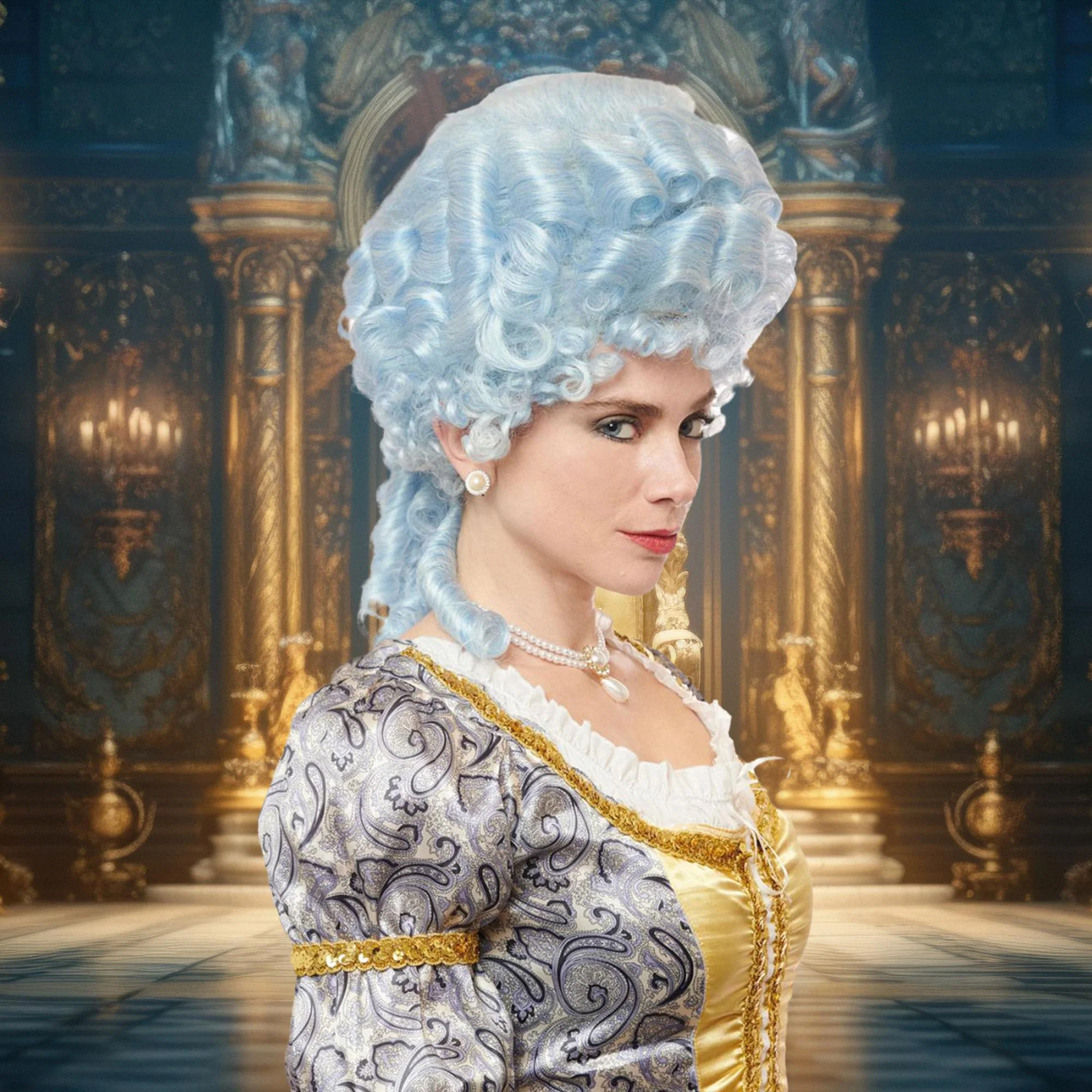 Marie Antoinette Powder Blue Adult Costume Wig - Image 3