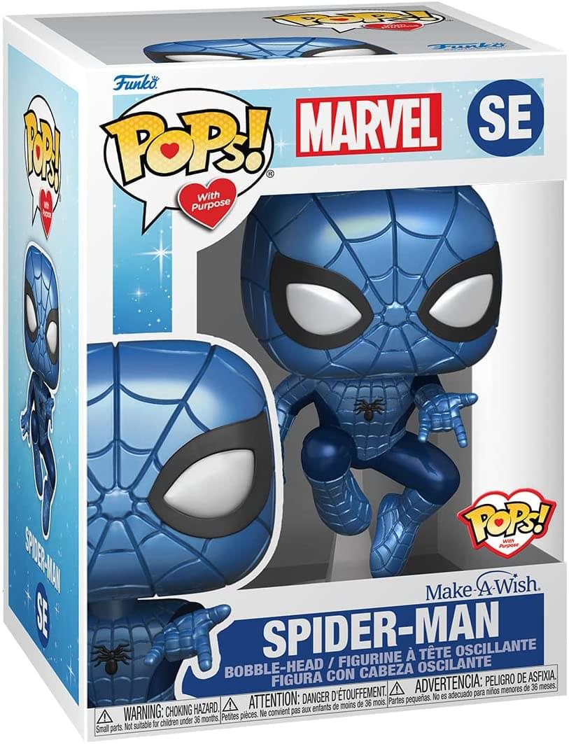 Marvel Funko POP Vinyl Figure | Male-A-Wish Spider-Man (Metallic) - Image 2