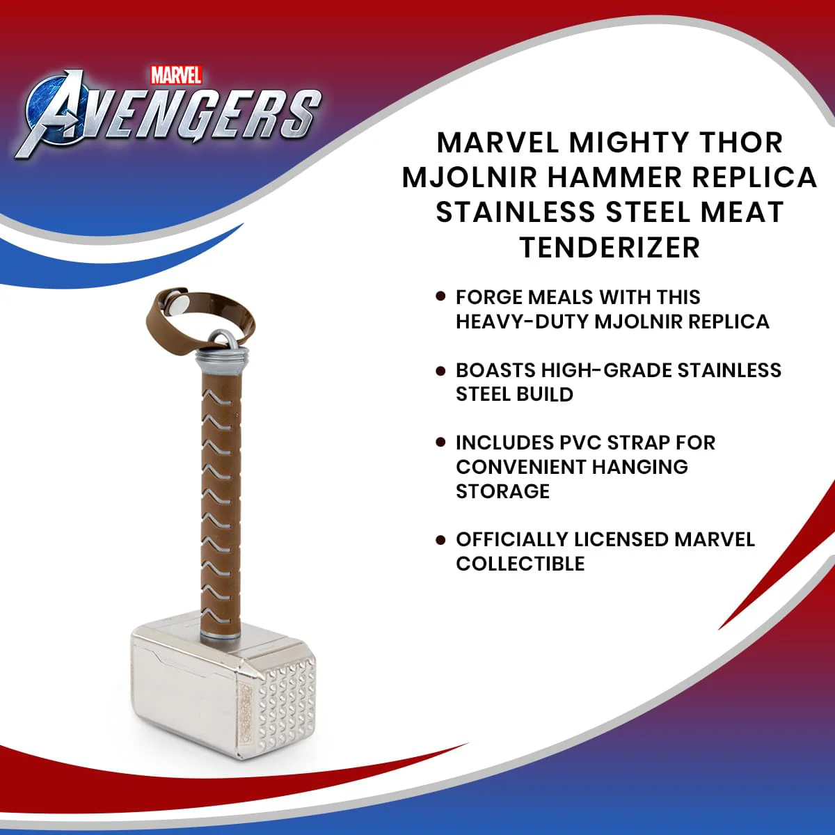 Marvel Mighty Thor Mjolnir Hammer Replica Stainless Steel Meat Tenderizer - Image 7