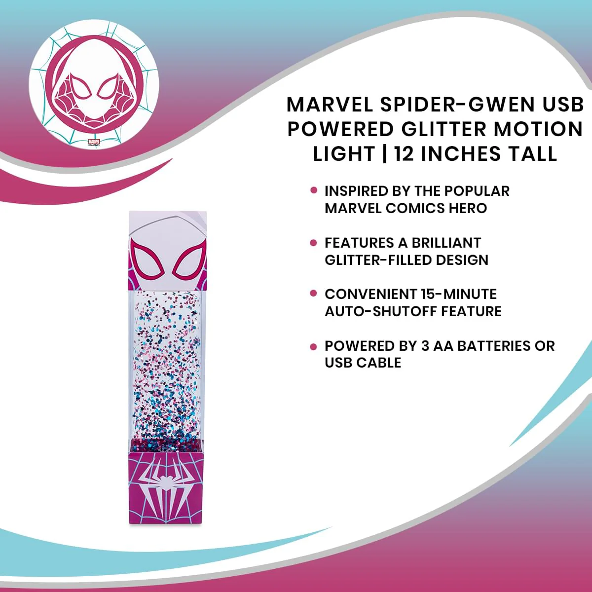 Marvel Spider-Gwen USB Powered Glitter Motion Light | 12 Inches Tall - Image 7