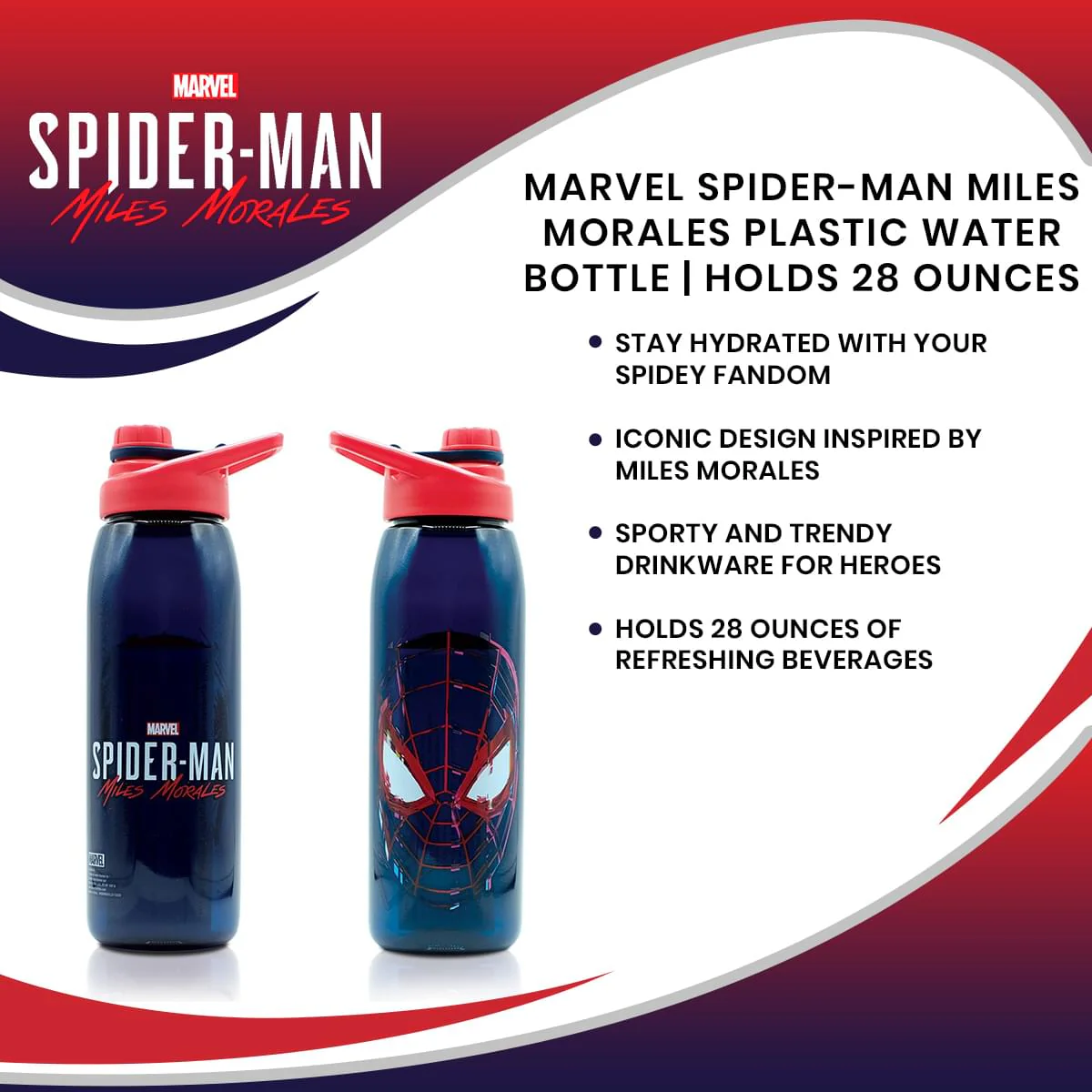 Marvel Spider-Man Miles Morales Plastic Water Bottle | Holds 28 Ounces - Image 7