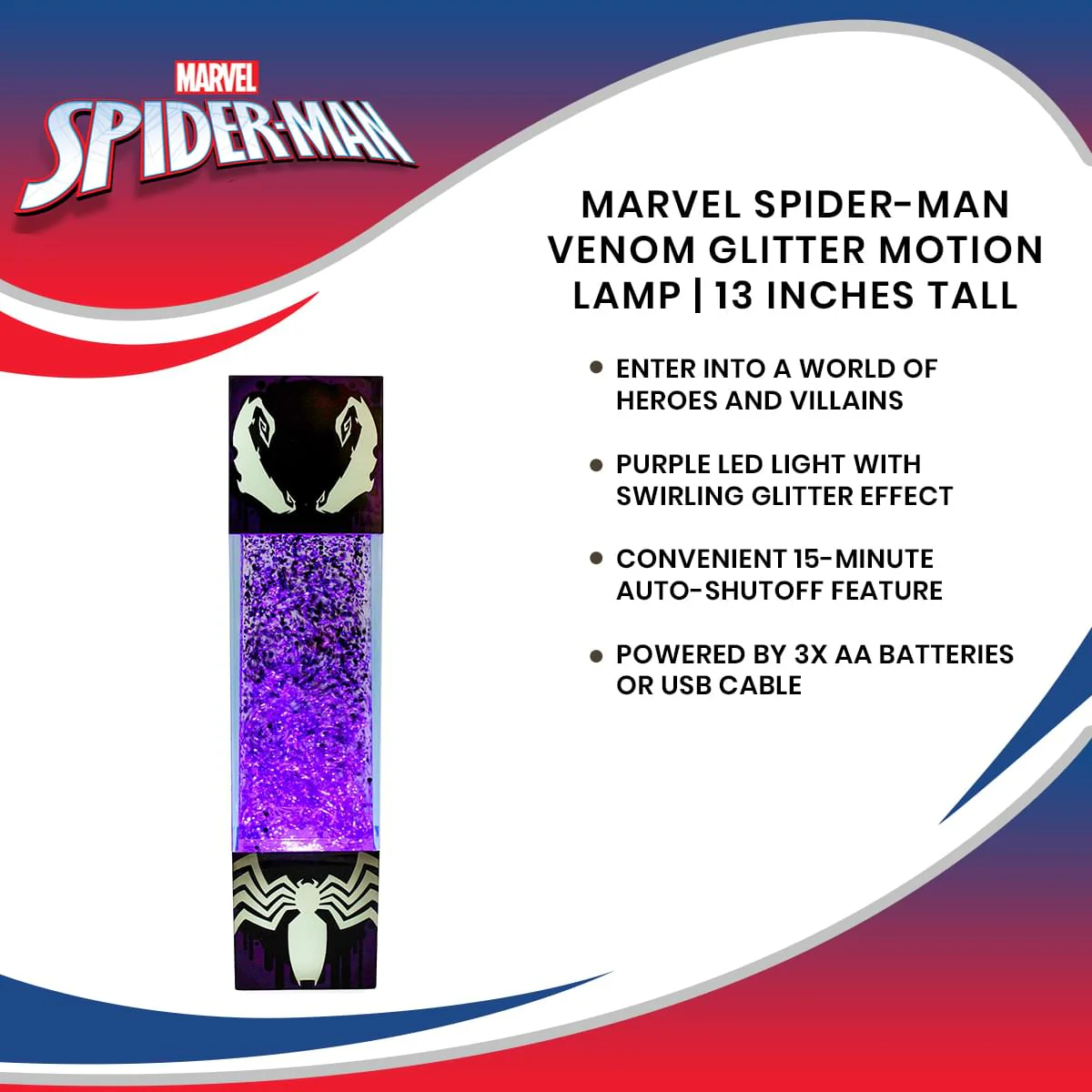 Marvel Spider-Man Venom Glitter Motion Lamp | 13 Inches Tall - Image 7