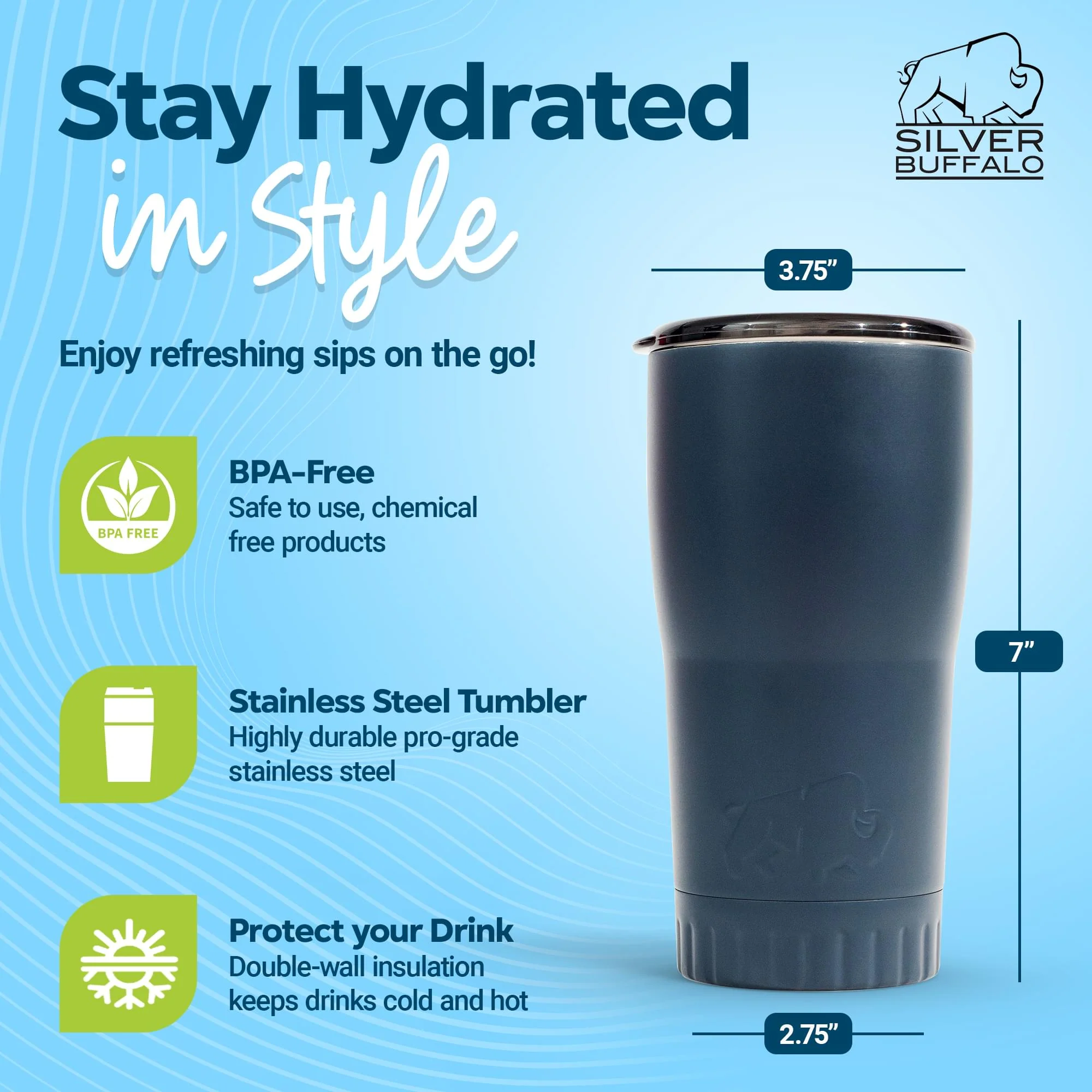 Matte Gray Stainless Steel Tumbler With Open-Sip Lid | Holds 20 Ounces - Image 3