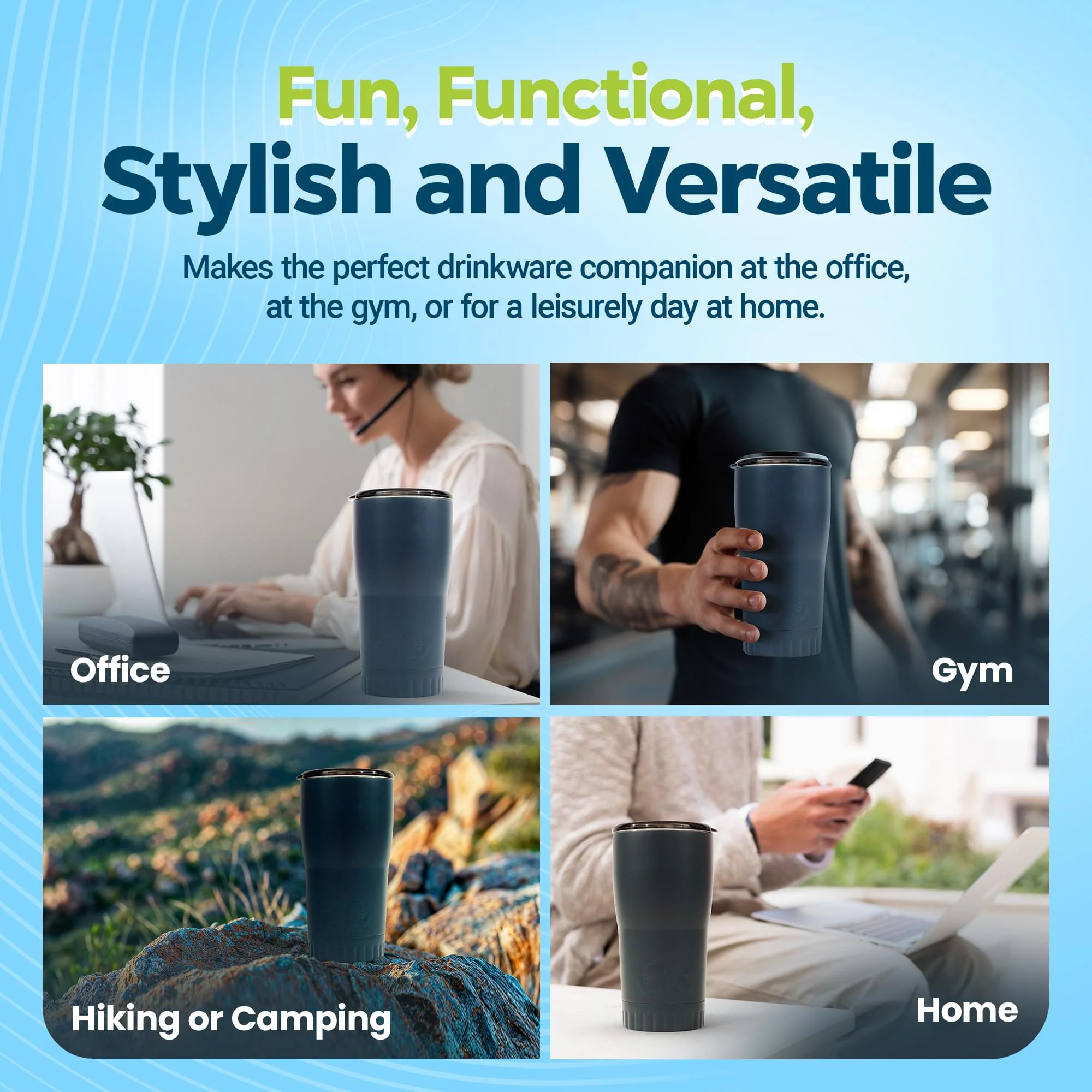 Matte Gray Stainless Steel Tumbler With Open-Sip Lid | Holds 20 Ounces - Image 6