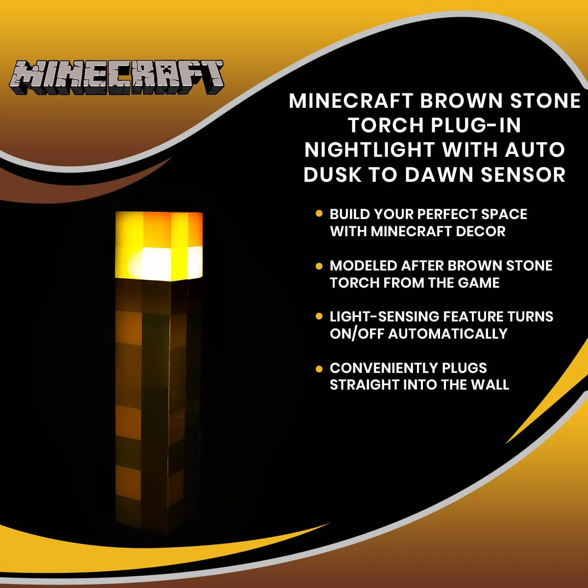 Minecraft Brown Stone Torch Plug-In Nightlight with Auto Dusk to Dawn Sensor - Image 7