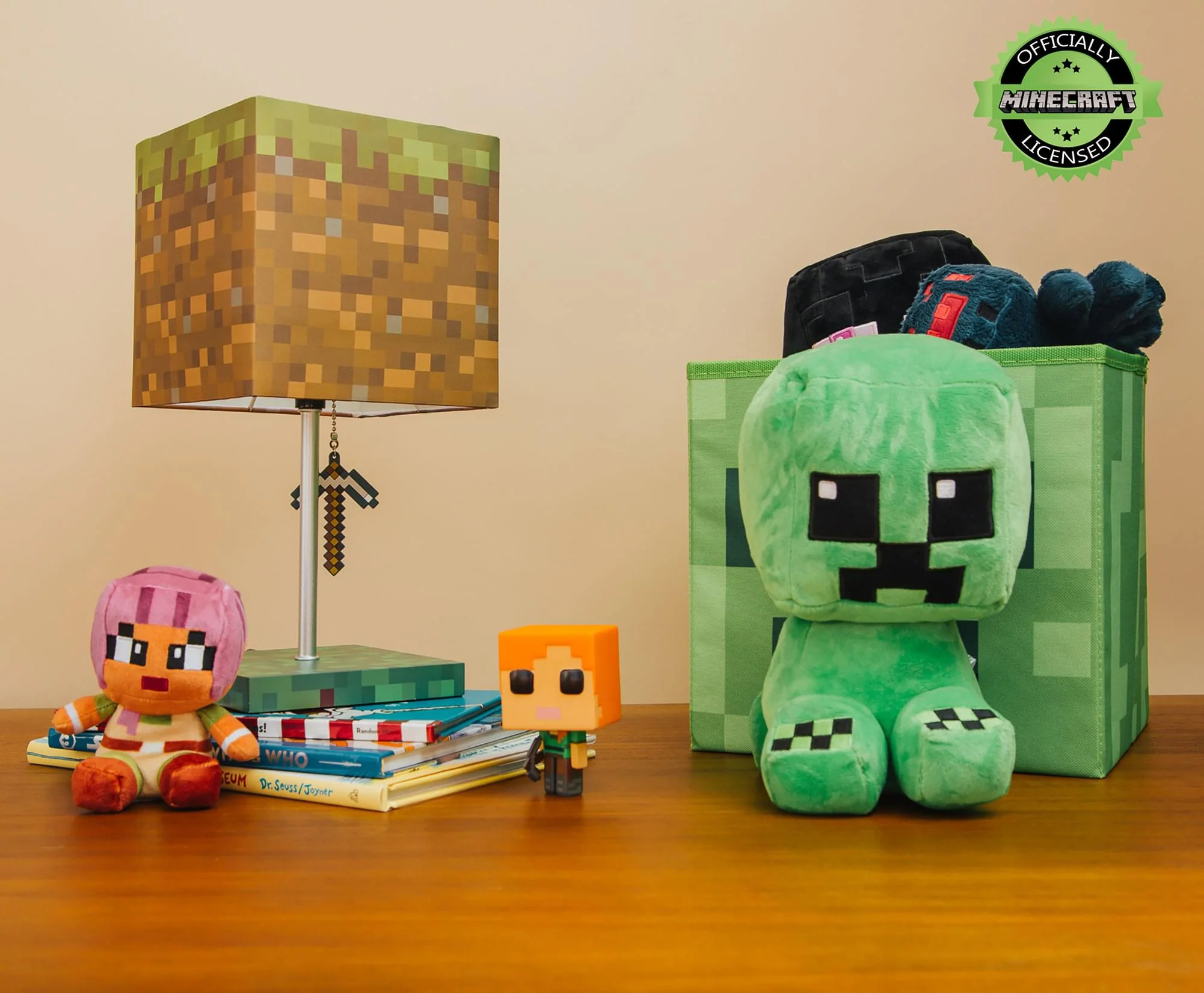 Minecraft Grass Block Desk Lamp With Pickaxe 3D Puller | 14 Inches Tall - Image 6