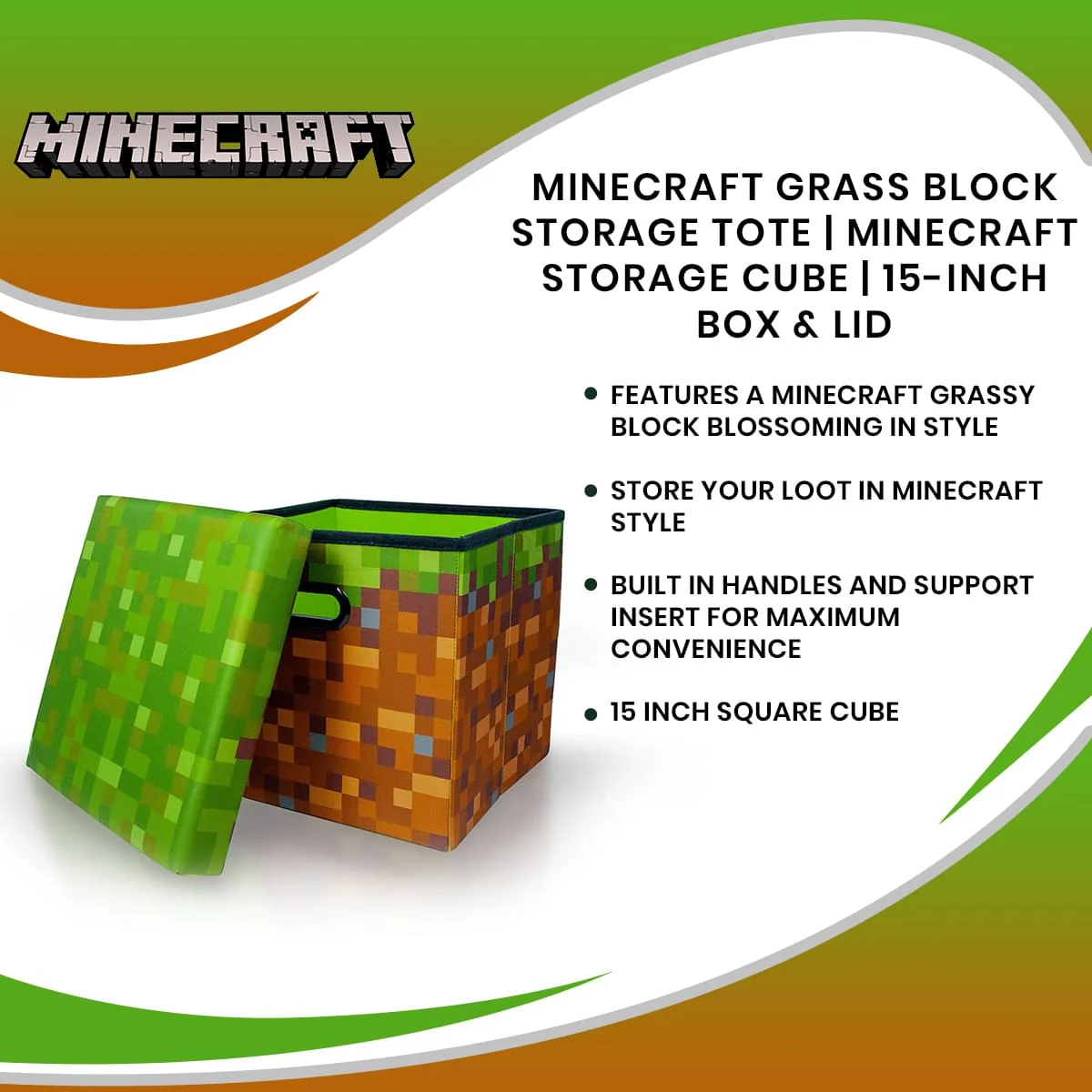 Minecraft Grass Block Storage Tote | Minecraft Storage Cube | 15-Inch Box & Lid - Image 7