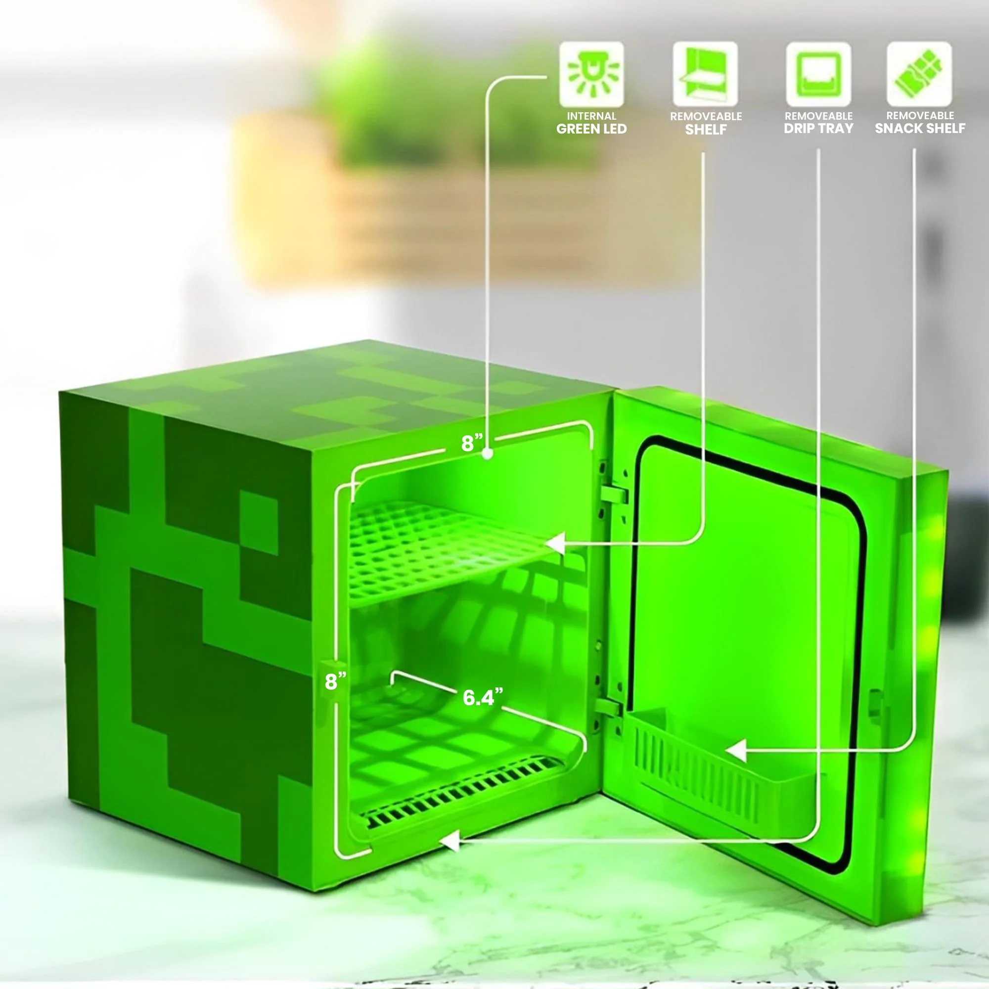 Minecraft Green Creeper 9 Can Mini Fridge 6.7L 10.4 x 10 x 10 - Image 5