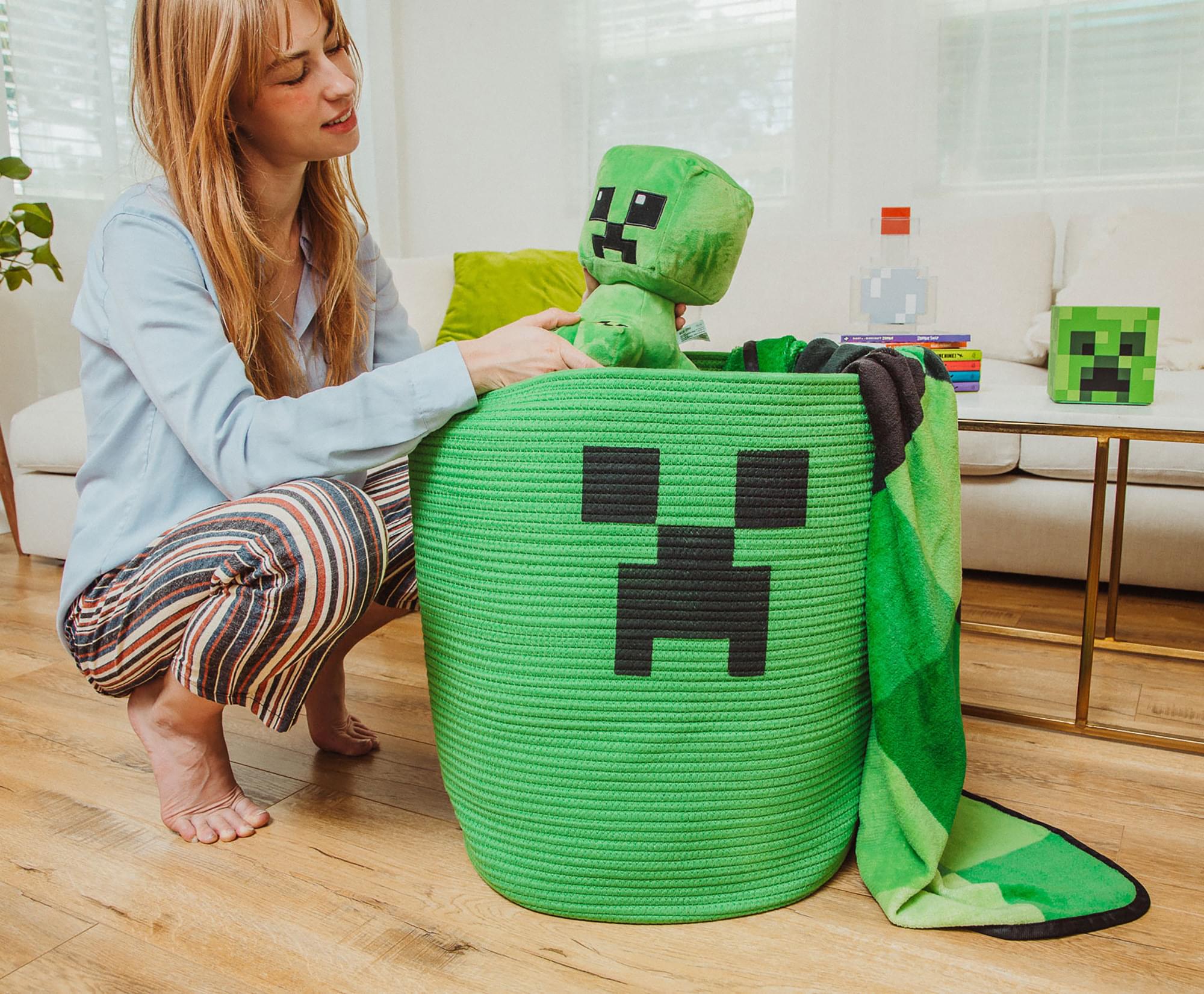 Minecraft Green Creeper Woven Cotton Rope Hamper Storage Basket - Image 4