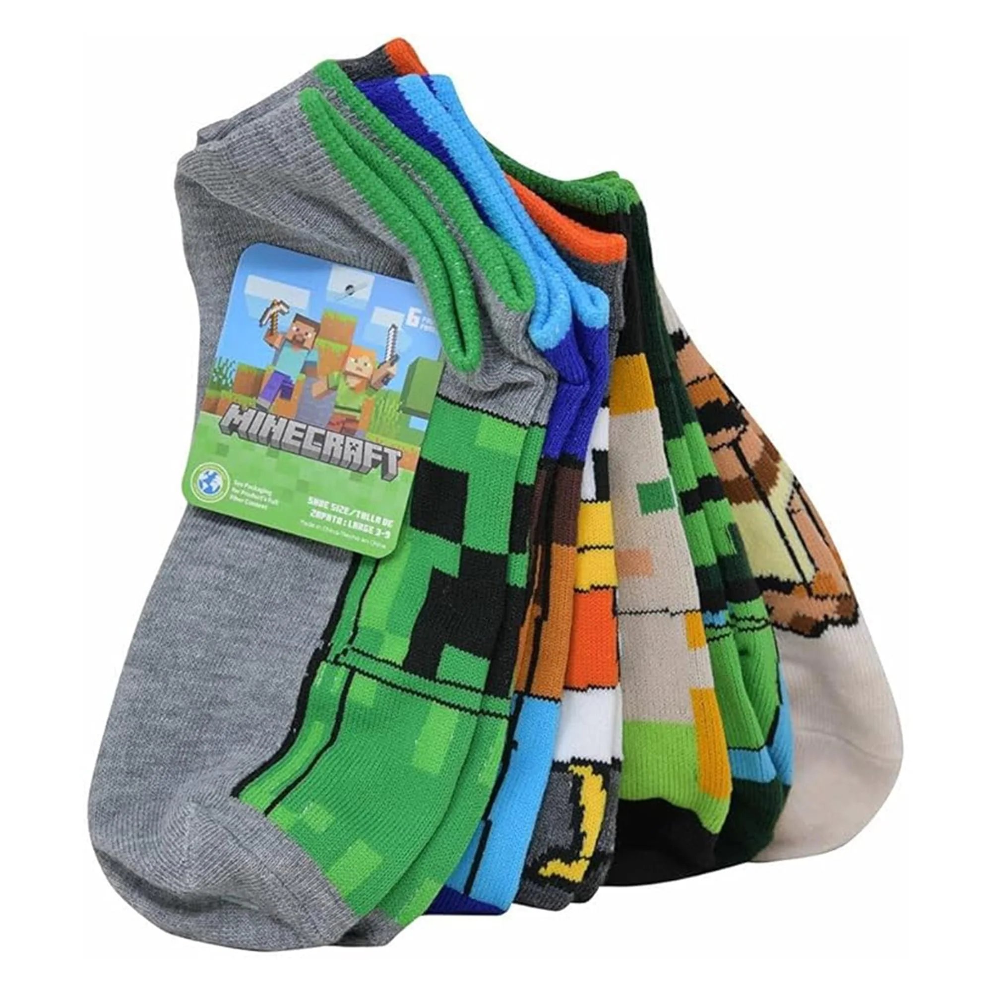 Minecraft No Show Socks 6-Pack | Size Large (3-9) - Image 2