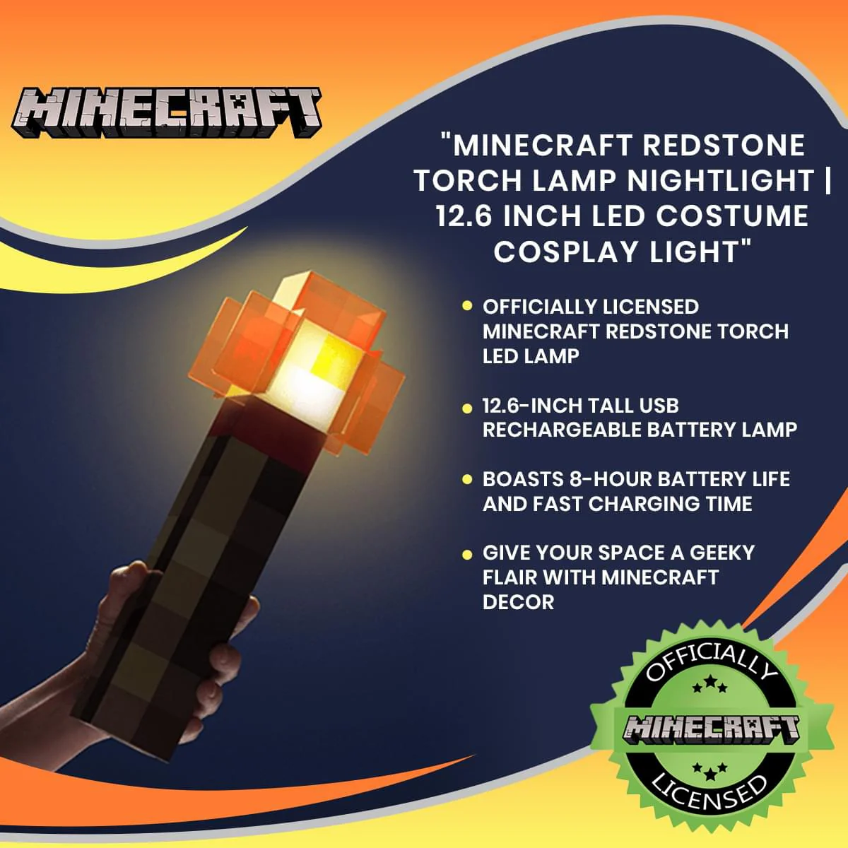 Minecraft Redstone Torch Lamp LED Mood Light Replica | 12.6 Inches - Image 7