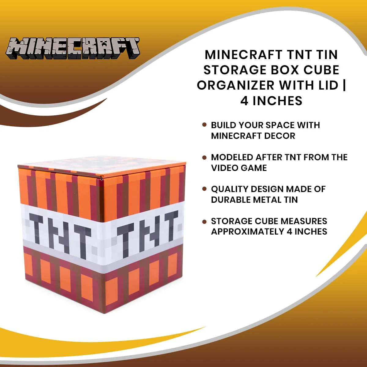 Minecraft TNT Tin Storage Box Cube Organizer with Lid | 4 Inches - Image 7