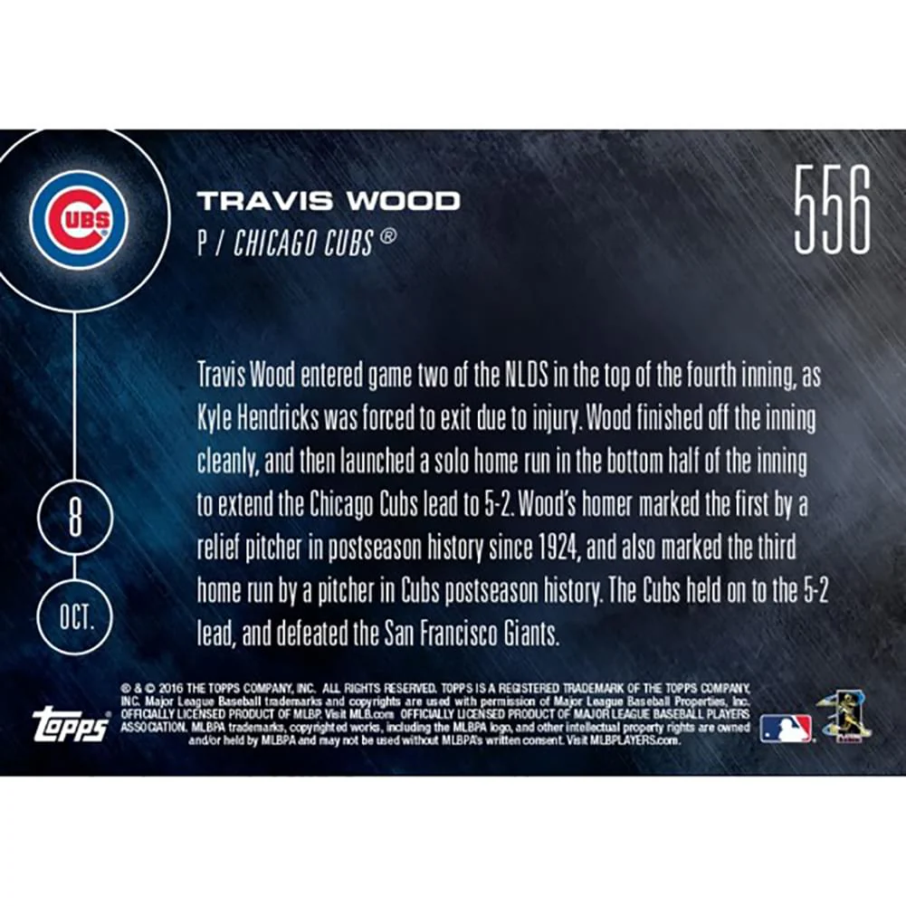 MLB Chicago Cubs Travis Wood #556 2016 Topps NOW Trading Card - Image 2