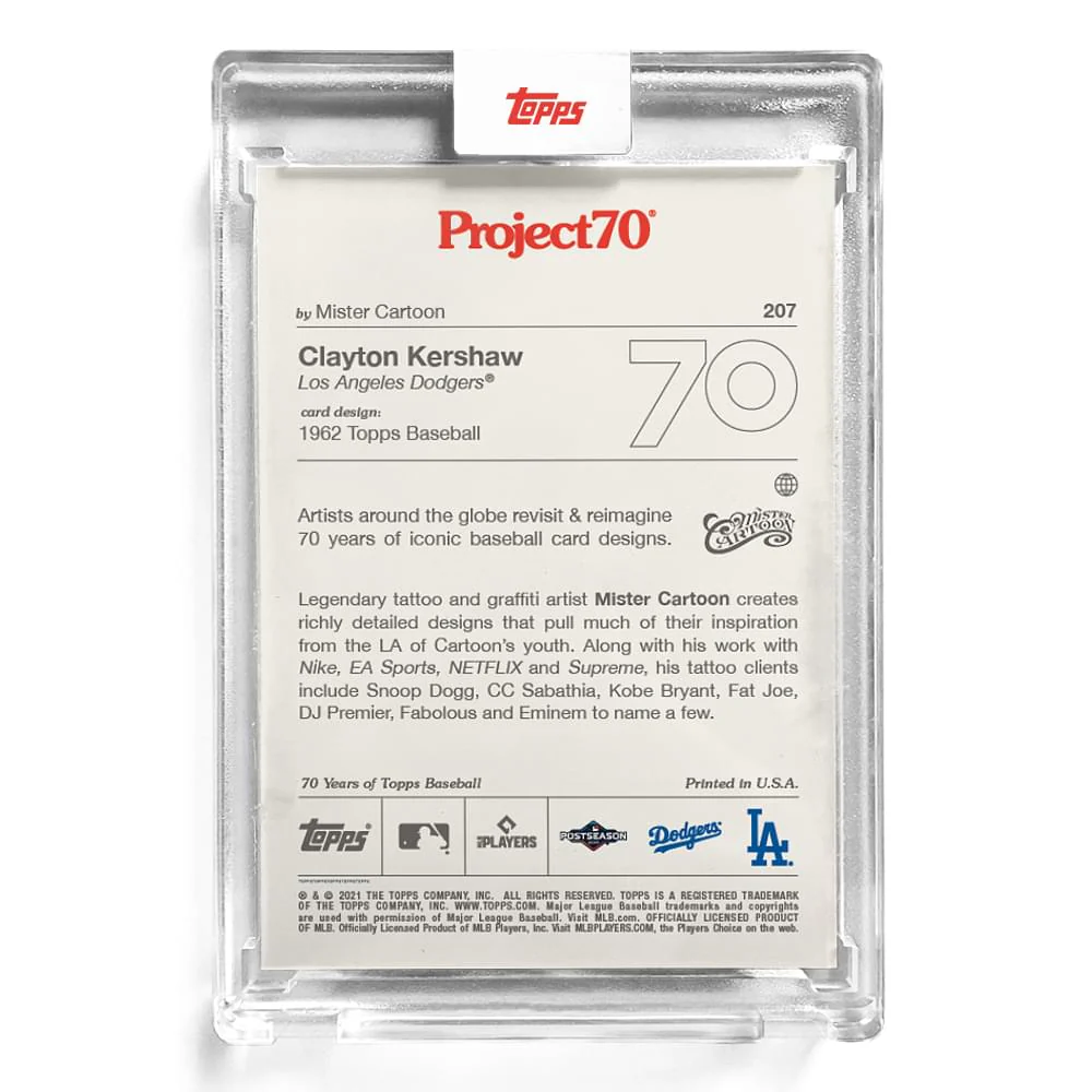 MLB Topps Project70 Card 207 | 1962 Clayton Kershaw by Mister Cartoon - Image 2