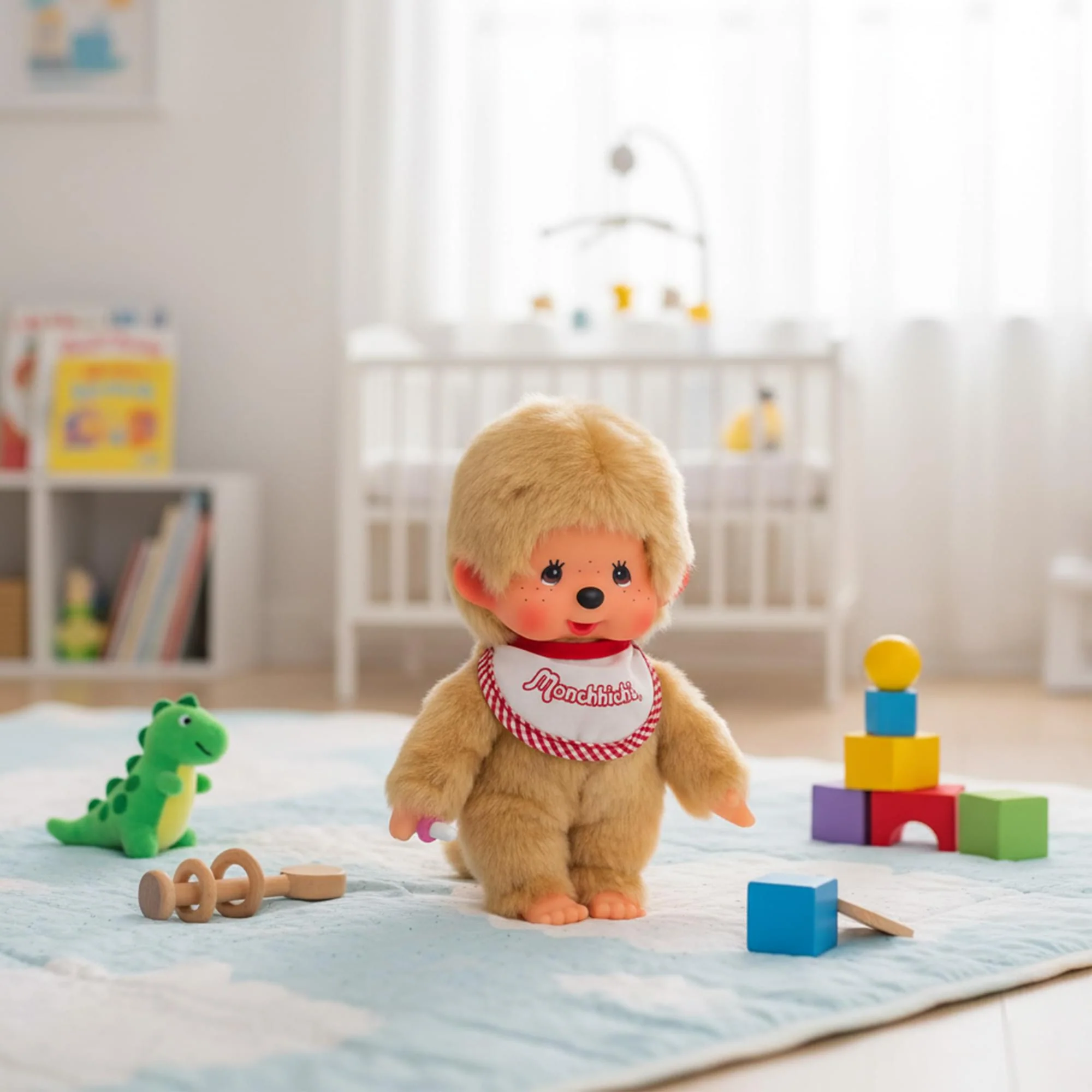 Monchhichi Beige Boy With Bib 8 Inch Plush - Image 6
