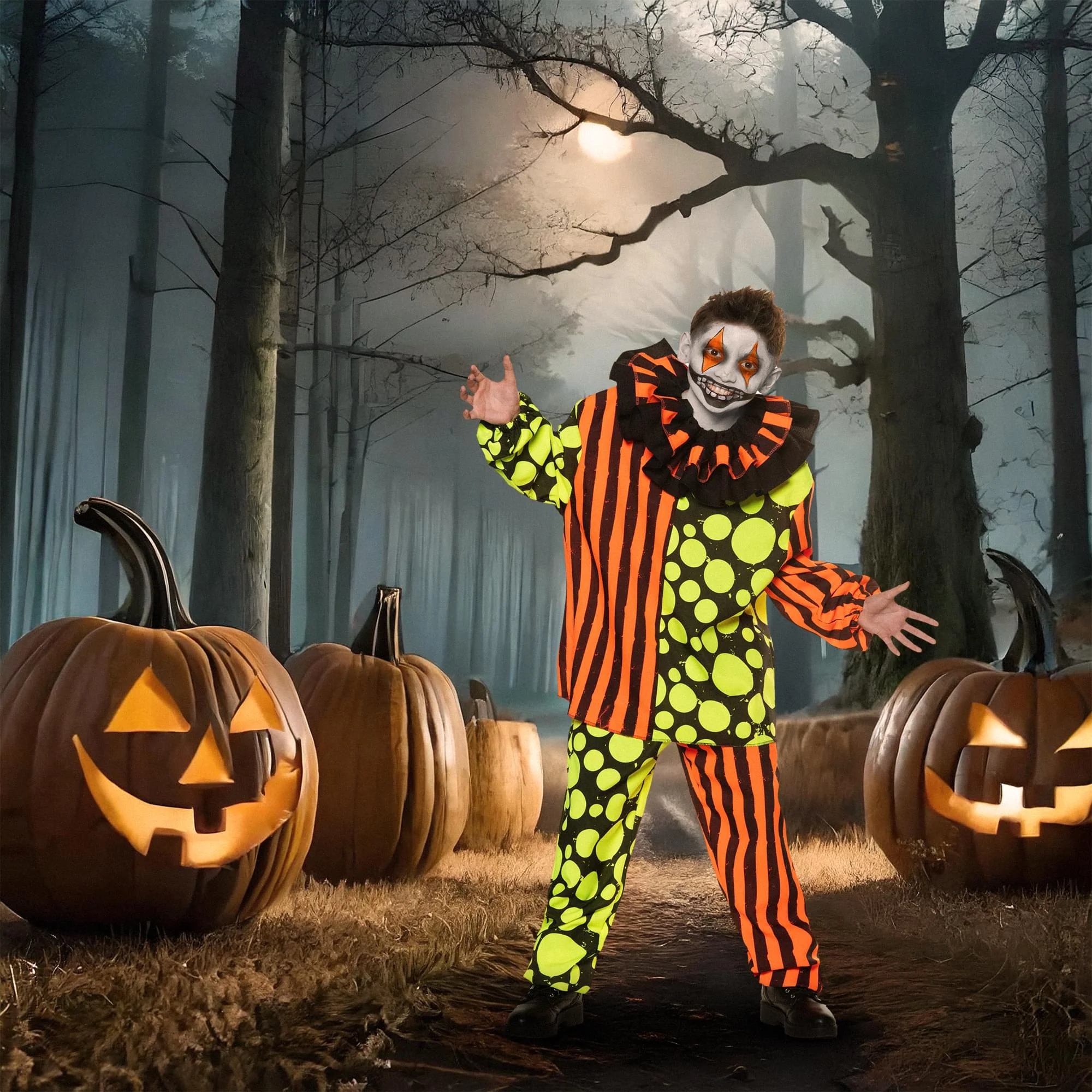 Neon Terror Blacklight Reactive Clown Child Costume - Image 3