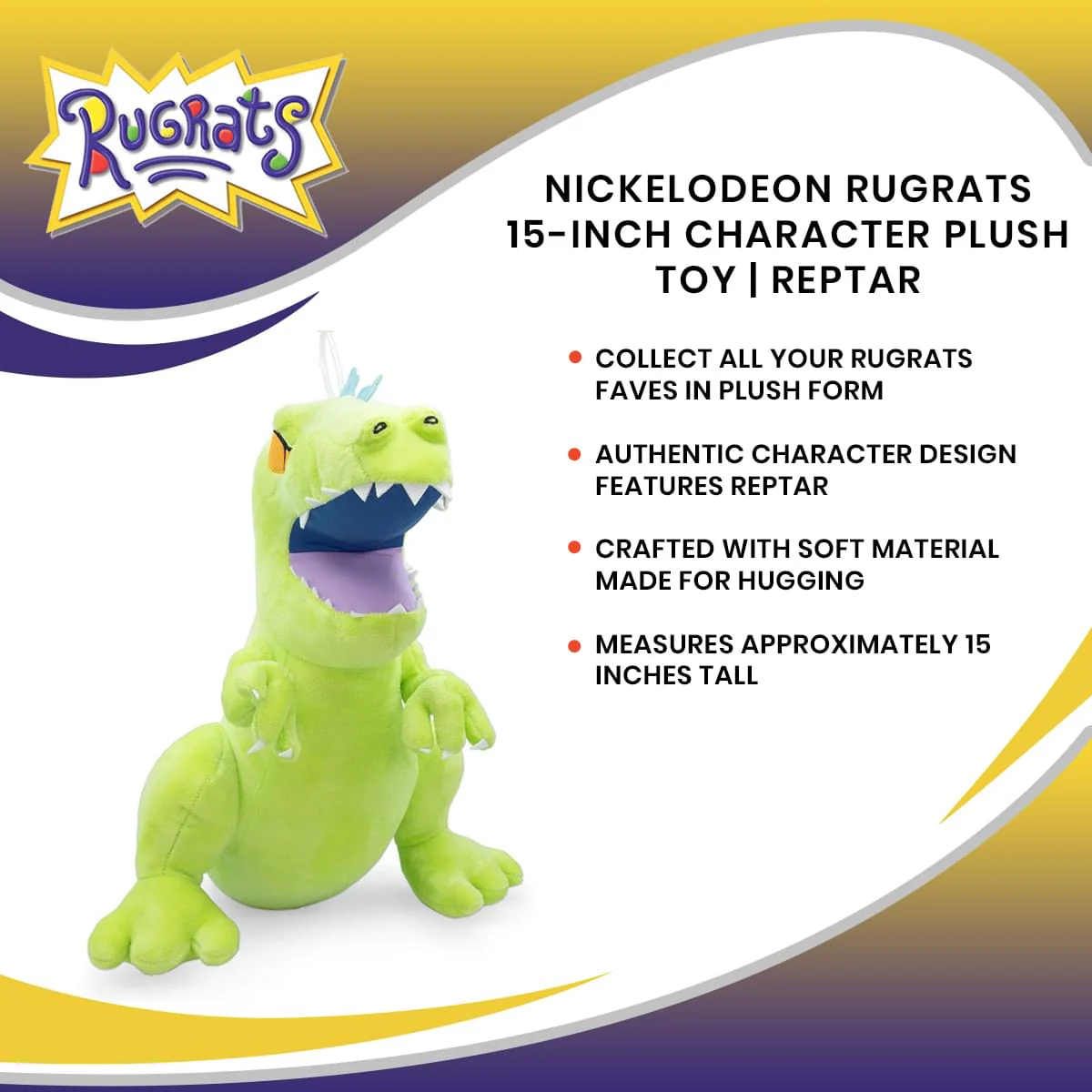 Nickelodeon Rugrats 15-Inch Character Plush Toy | Reptar - Image 7