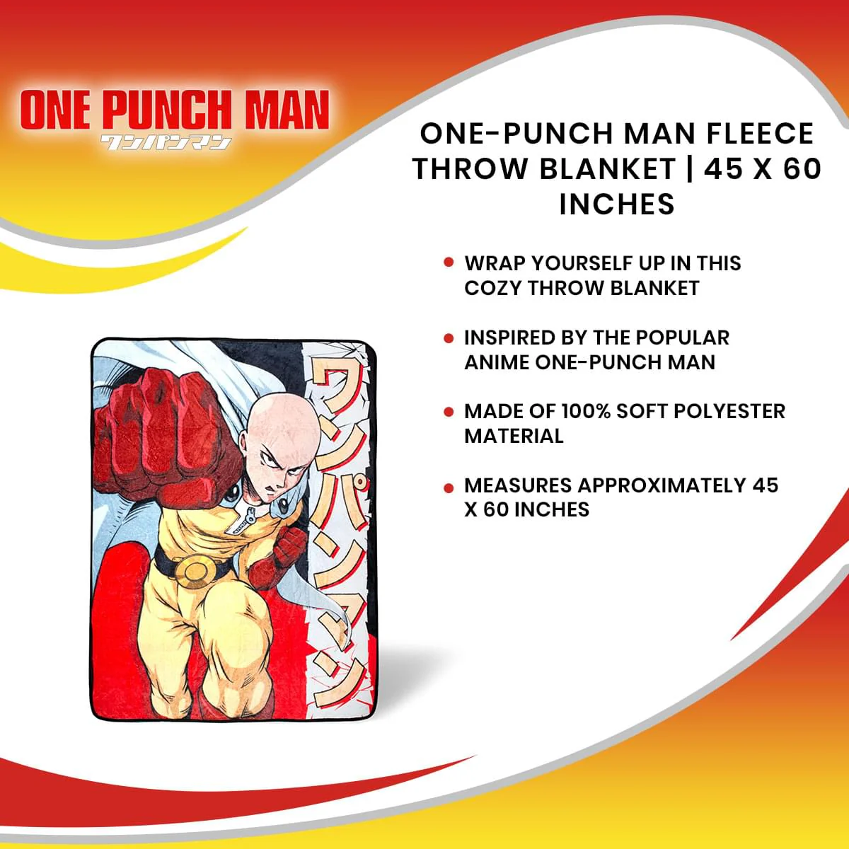 One-Punch Man Fleece Throw Blanket | 45 x 60 Inches - Image 7