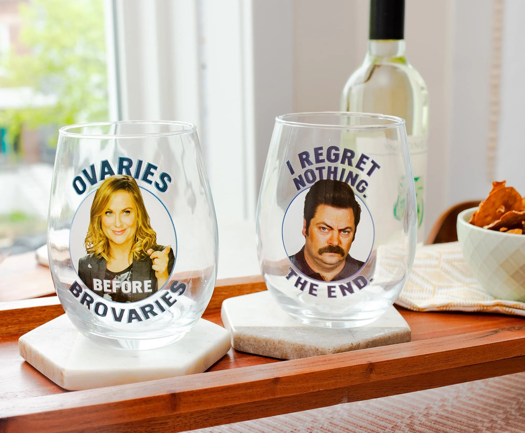 Parks and Recreation Ron & Leslie 20-Ounce Stemless Wine Glasses | Set of 2 - Image 3