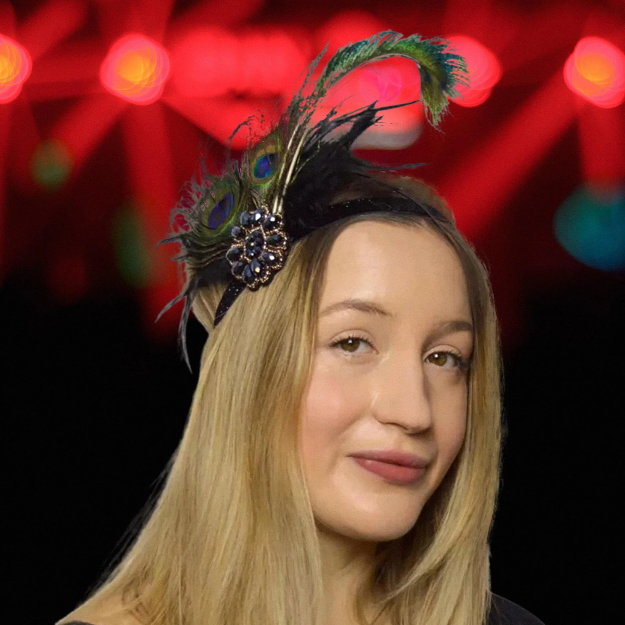 Peacock Feathers Adult Costume Headband | Blue and Green - Image 2
