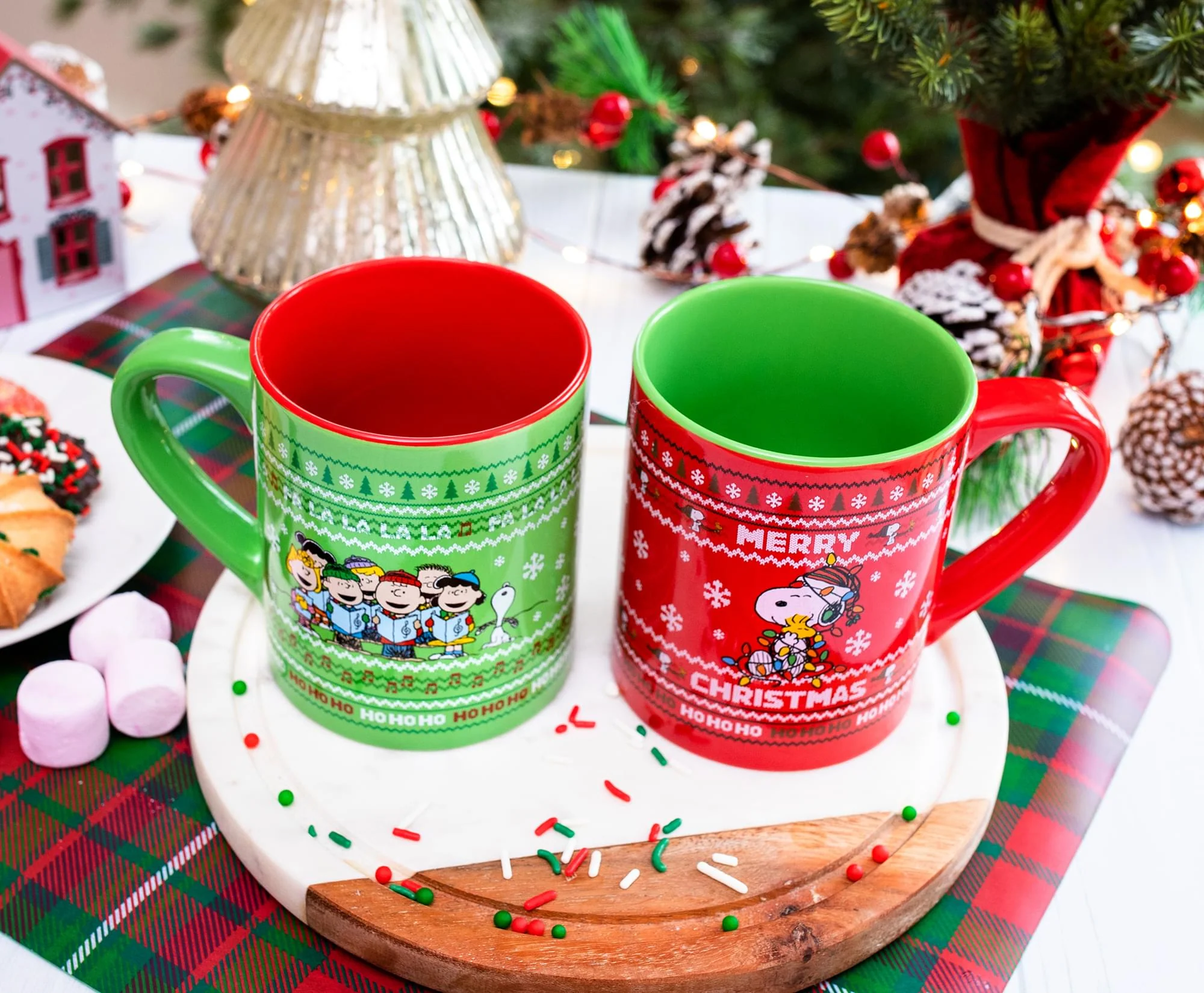 Peanuts Charlie Brown and Snoopy Christmas Sweaters Ceramic Mugs | Set of 2 - Image 4