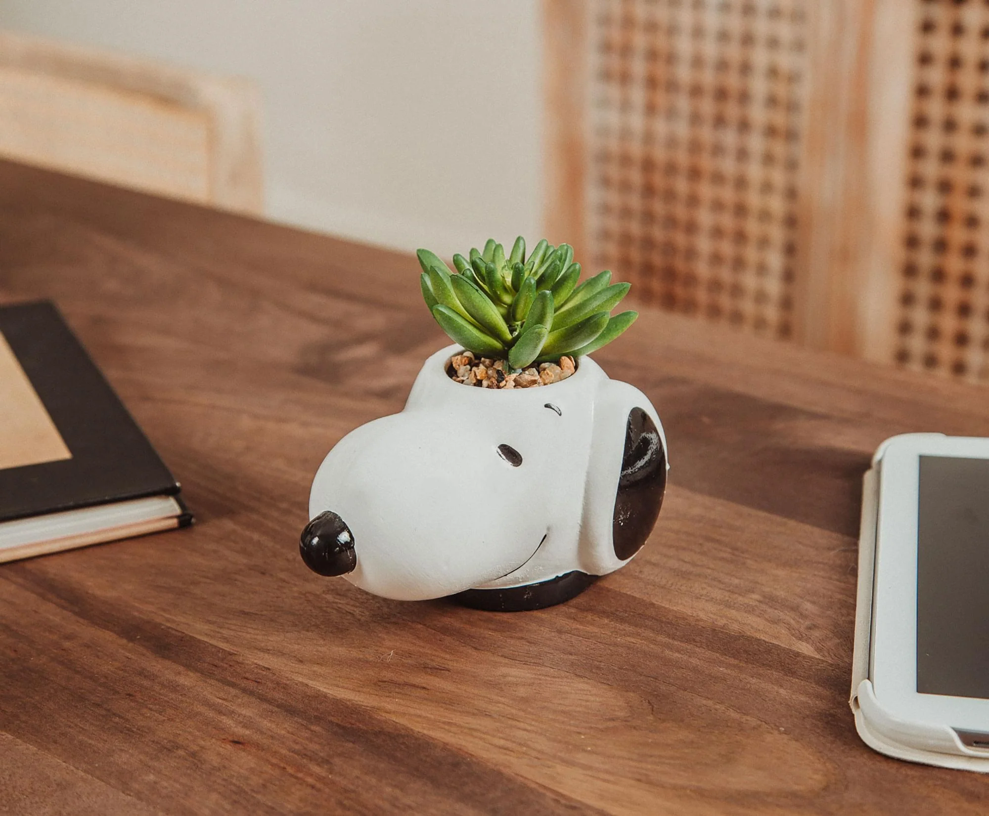 Peanuts Snoopy Face Ceramic Mini Planter with Artificial Succulent | 3.5"L x 5" H x 5" W - Image 4