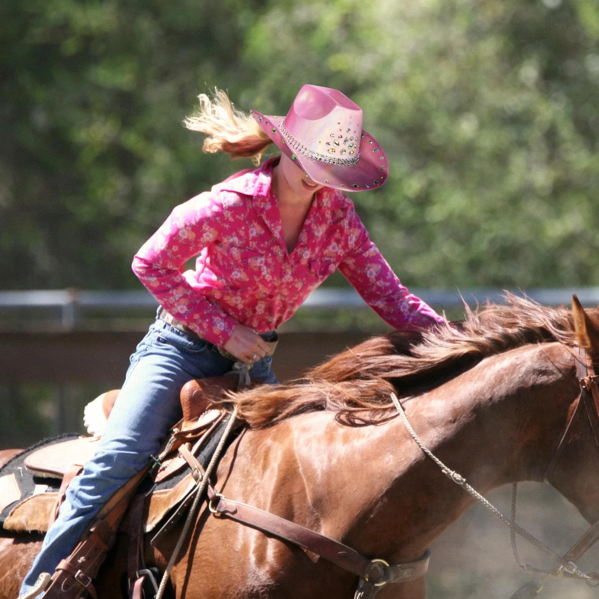 Pink Holographic Cowboy Hat With Diamond Studs Adult Costume Accessory - Image 2