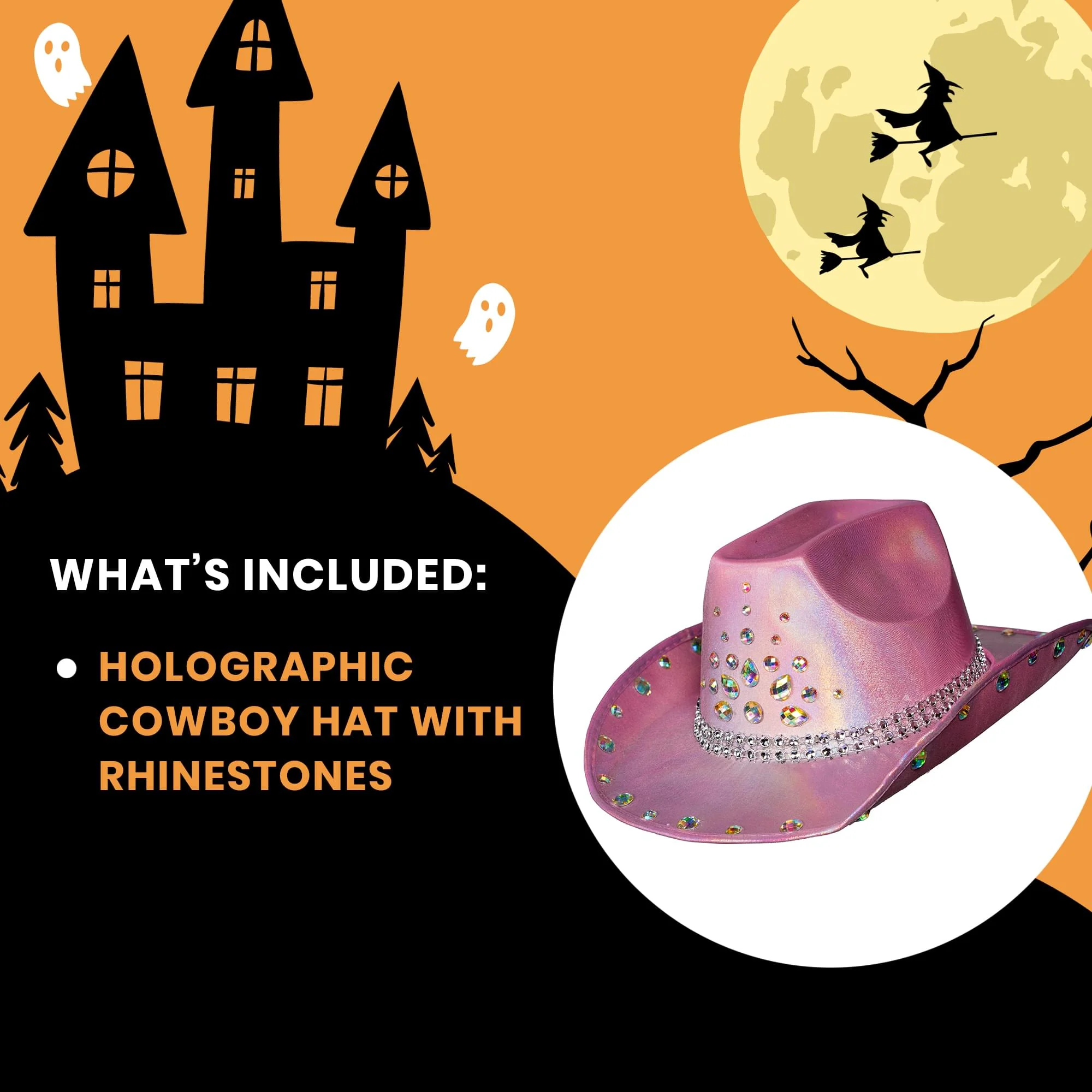 Pink Holographic Cowboy Hat With Diamond Studs Adult Costume Accessory - Image 4
