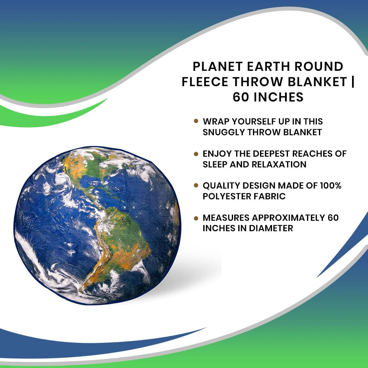Planet Earth Round Fleece Throw Blanket | 60 Inches - Image 7