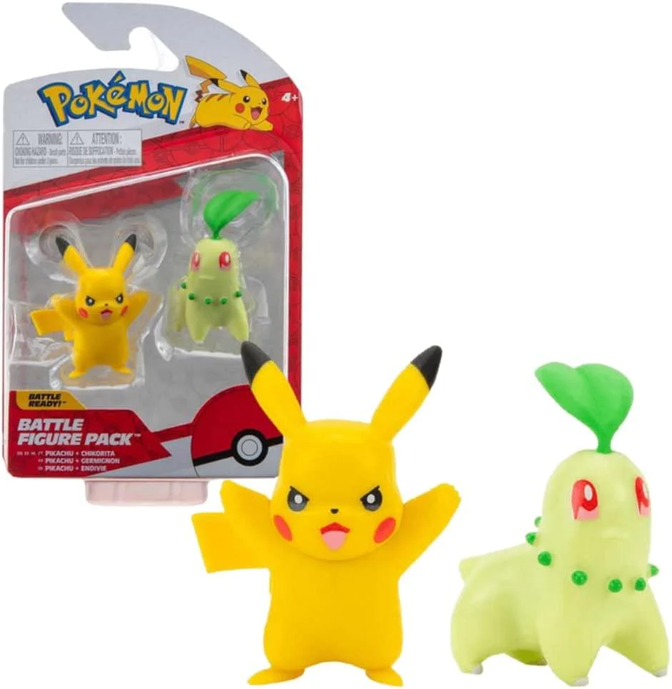 Pokemon 2 Inch Battle Figure 2 Pack | Chikorita & Pikachu - Image 2