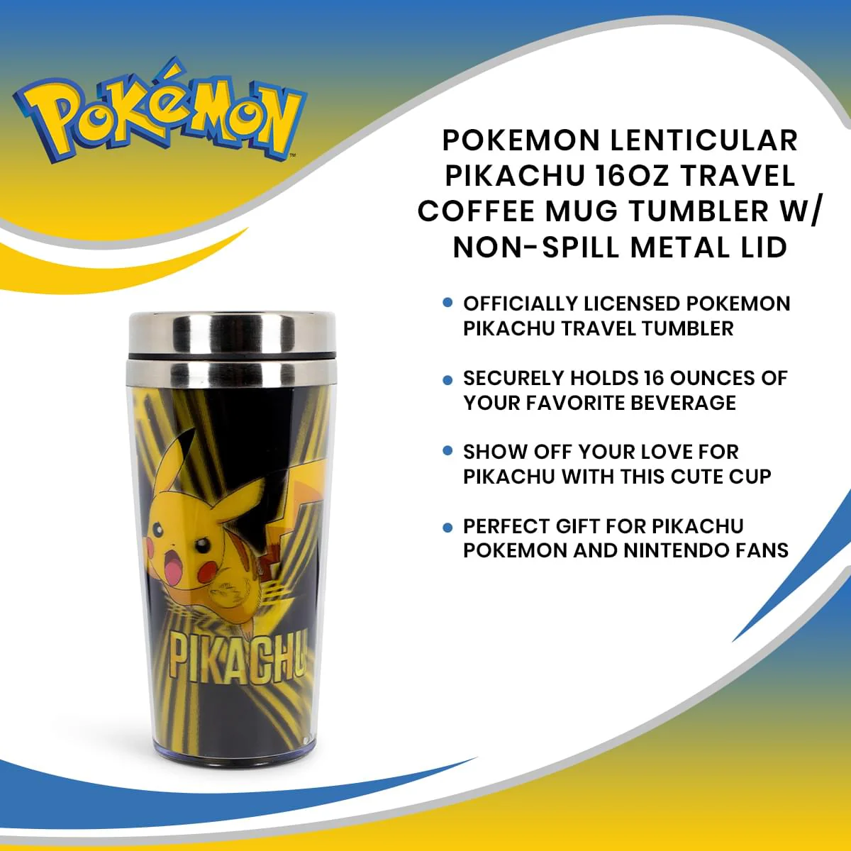 Pokemon Lenticular Pikachu 16oz Travel Coffee Mug Tumbler w/ Non-Spill Metal Lid - Image 7
